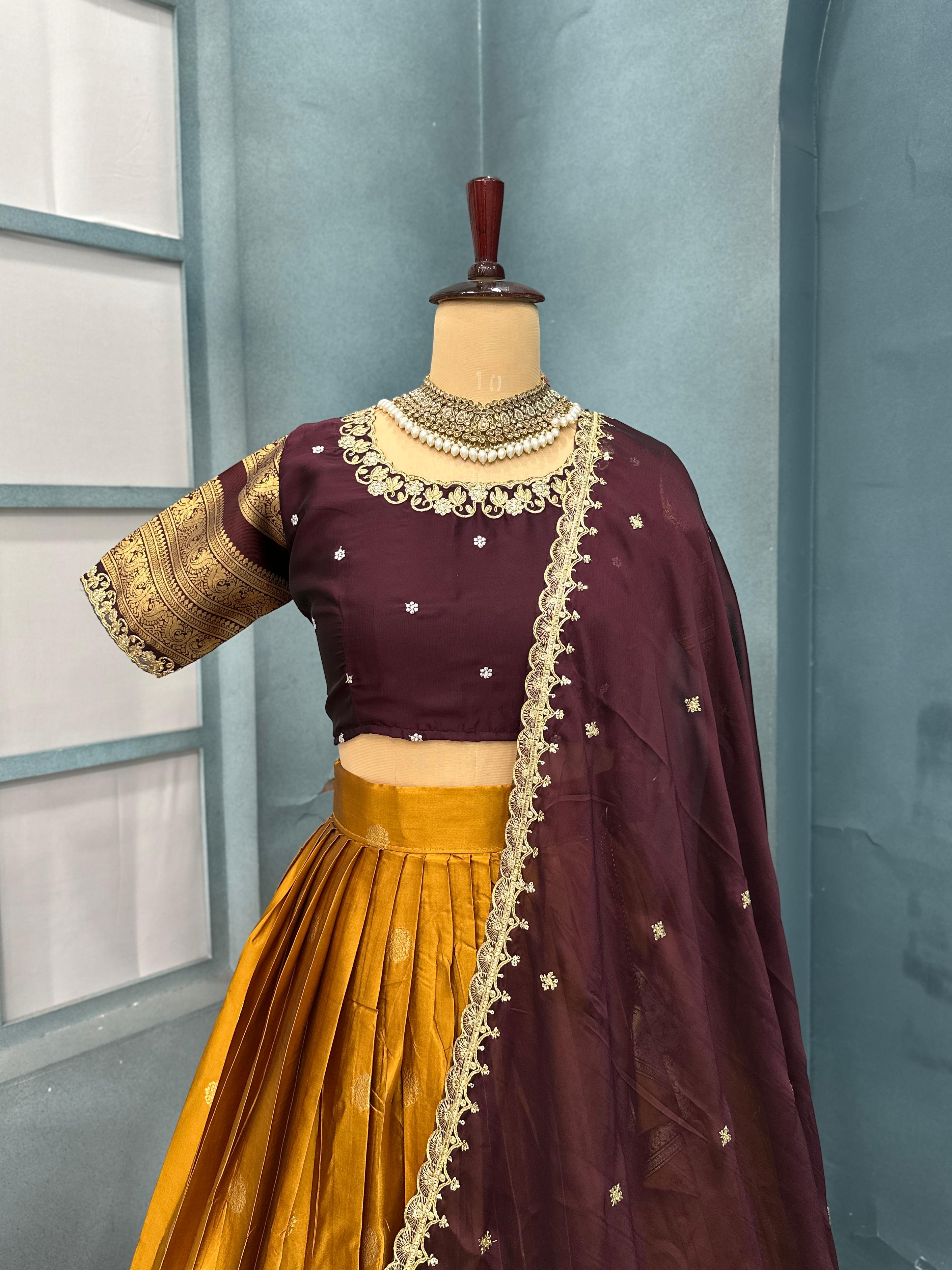 Designer Premium Quality Pure Kanjivaram Silk Fully Stitched Lehenga
