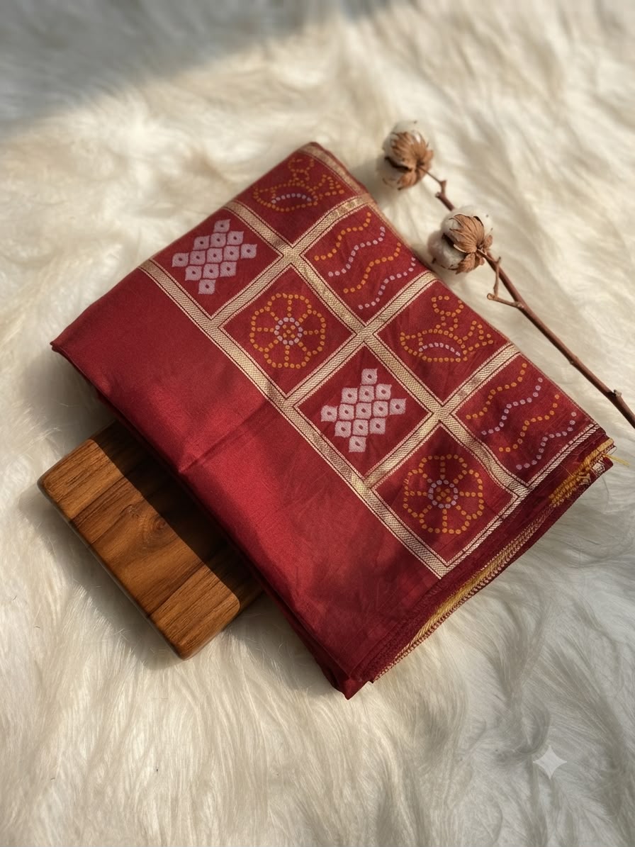 Semi Mysore Silk Sarees with Bandhni Pallu