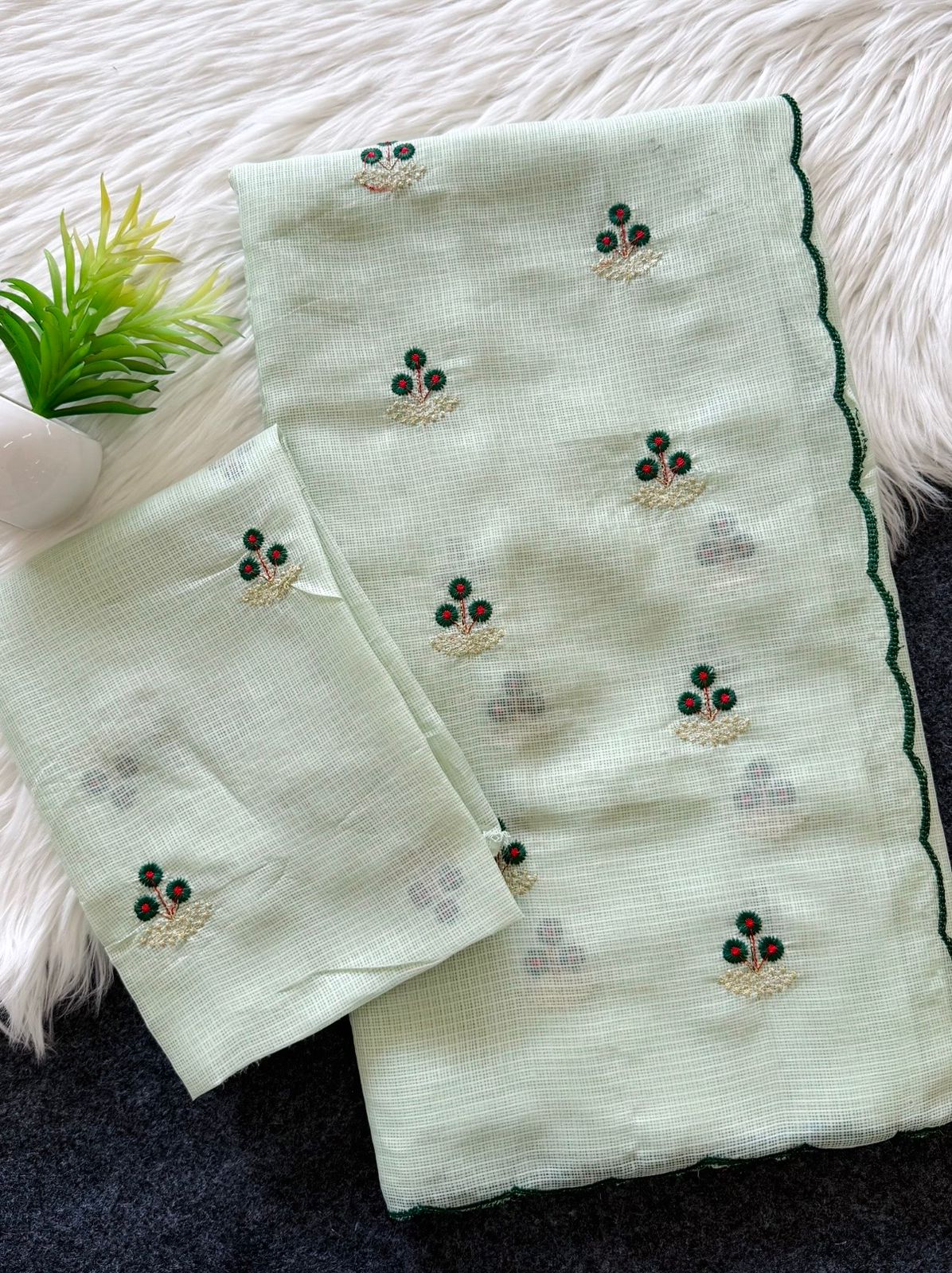 Soft Doria Checks Saree with Beautiful Embroidery all over Saree and Running Blouse with Work