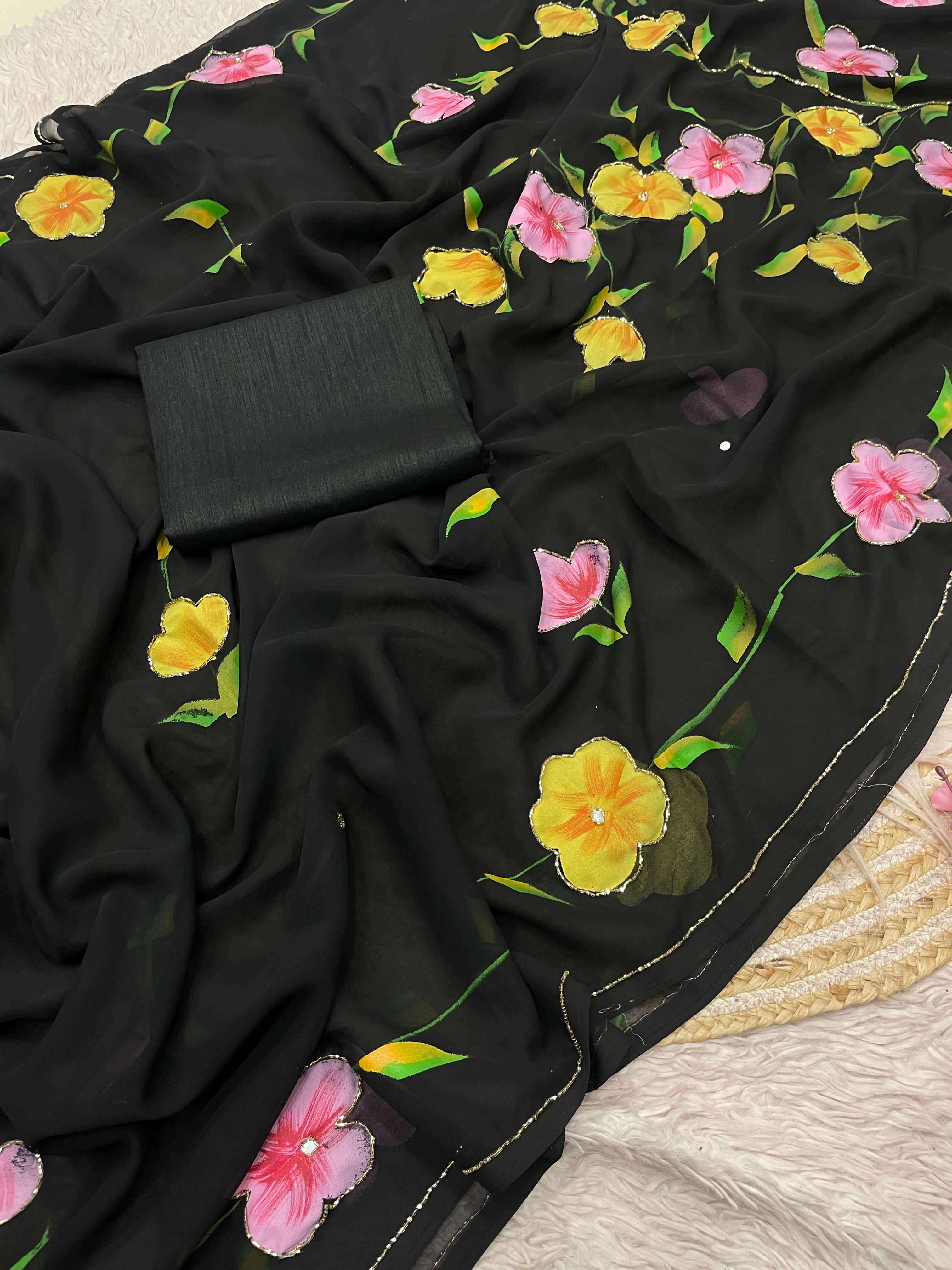 Georgette Sarees with Brush Paint