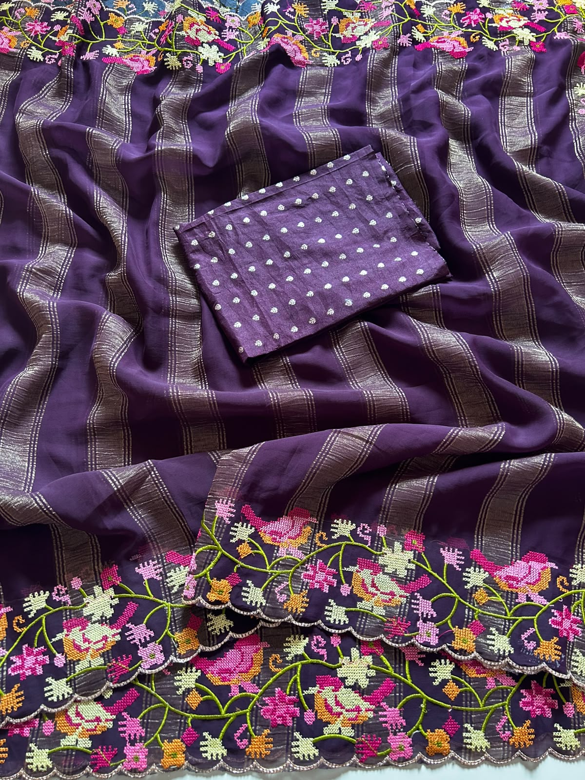 Pure Viscose Georgette Sarees with Petit Point Work