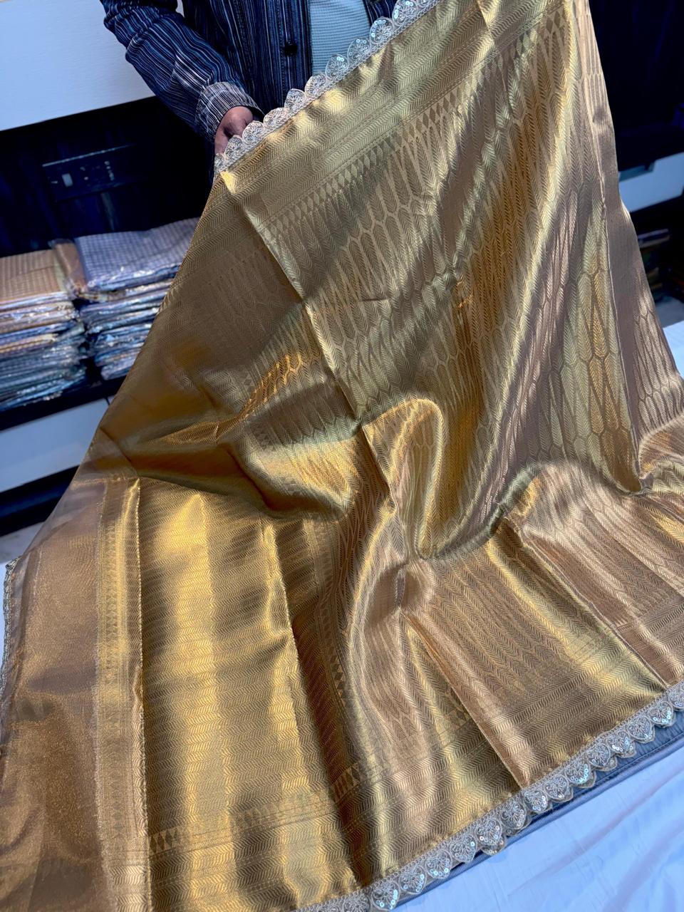 Banarasi Soft Tissue Waskat Sarees with cutwork Lace Border