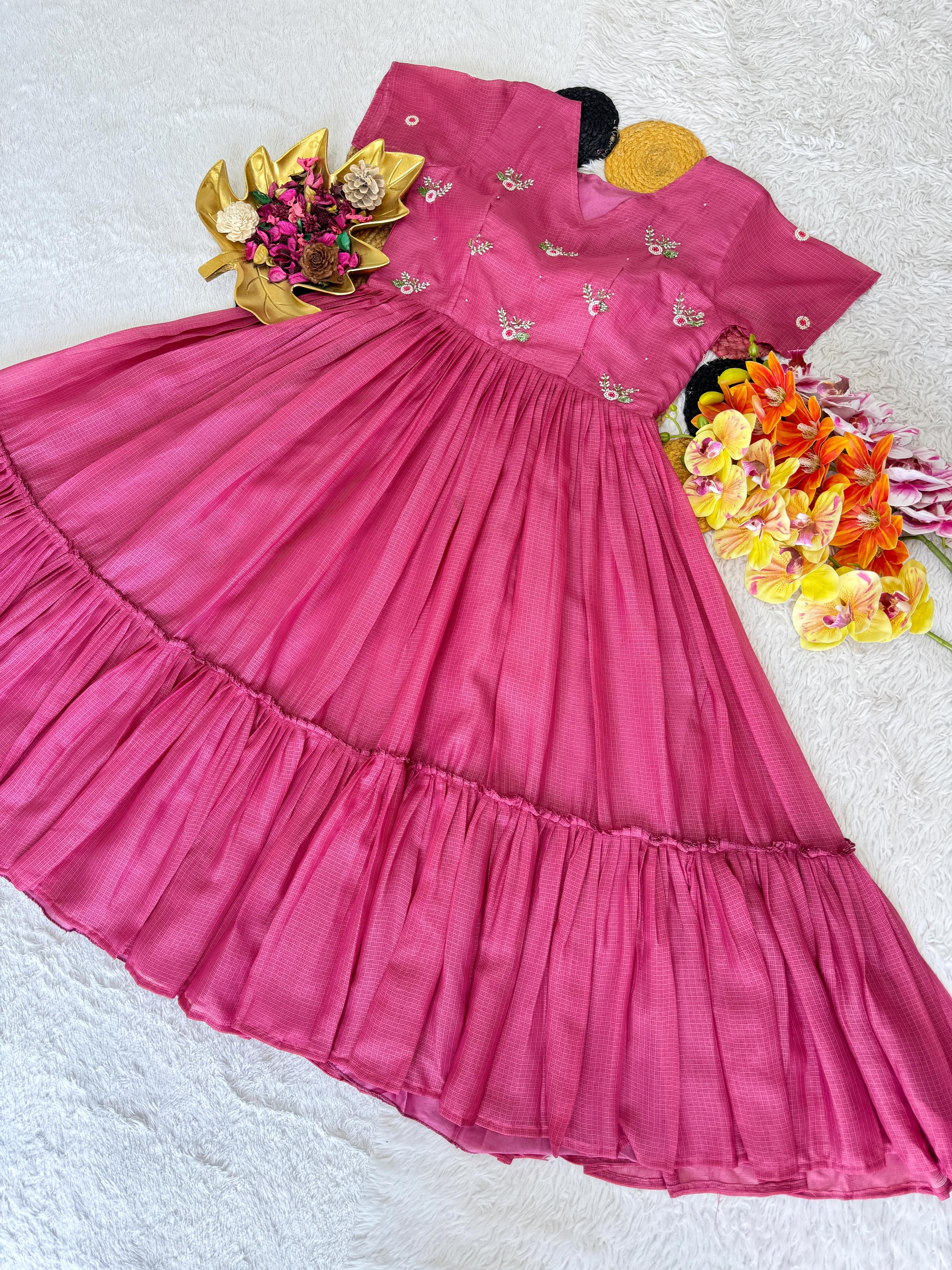 Easy Breath Special Maggam Work Kota Checks Gown