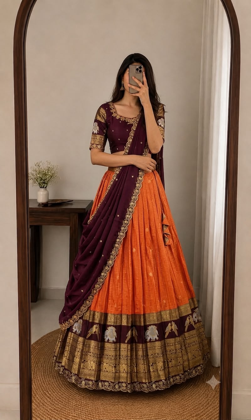 Designer Premium Fully Stitched Kanjivaram Silk Lehanga