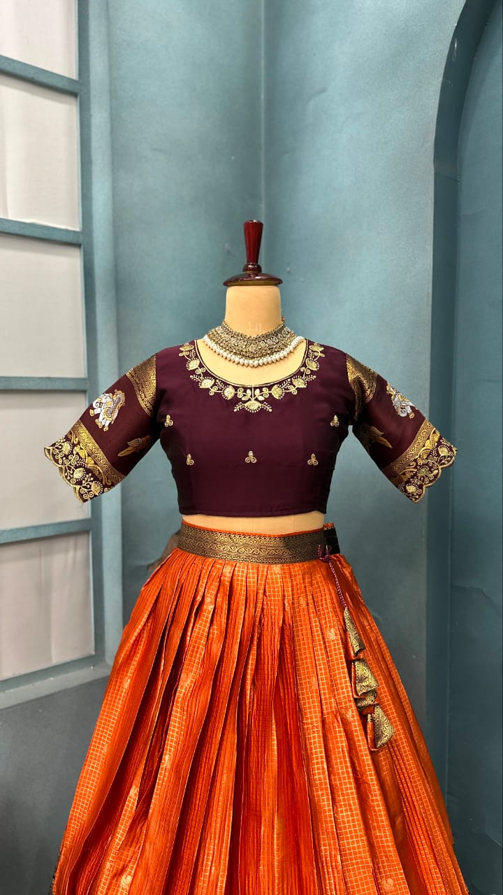 Designer Premium Fully Stitched Kanjivaram Silk Lehanga