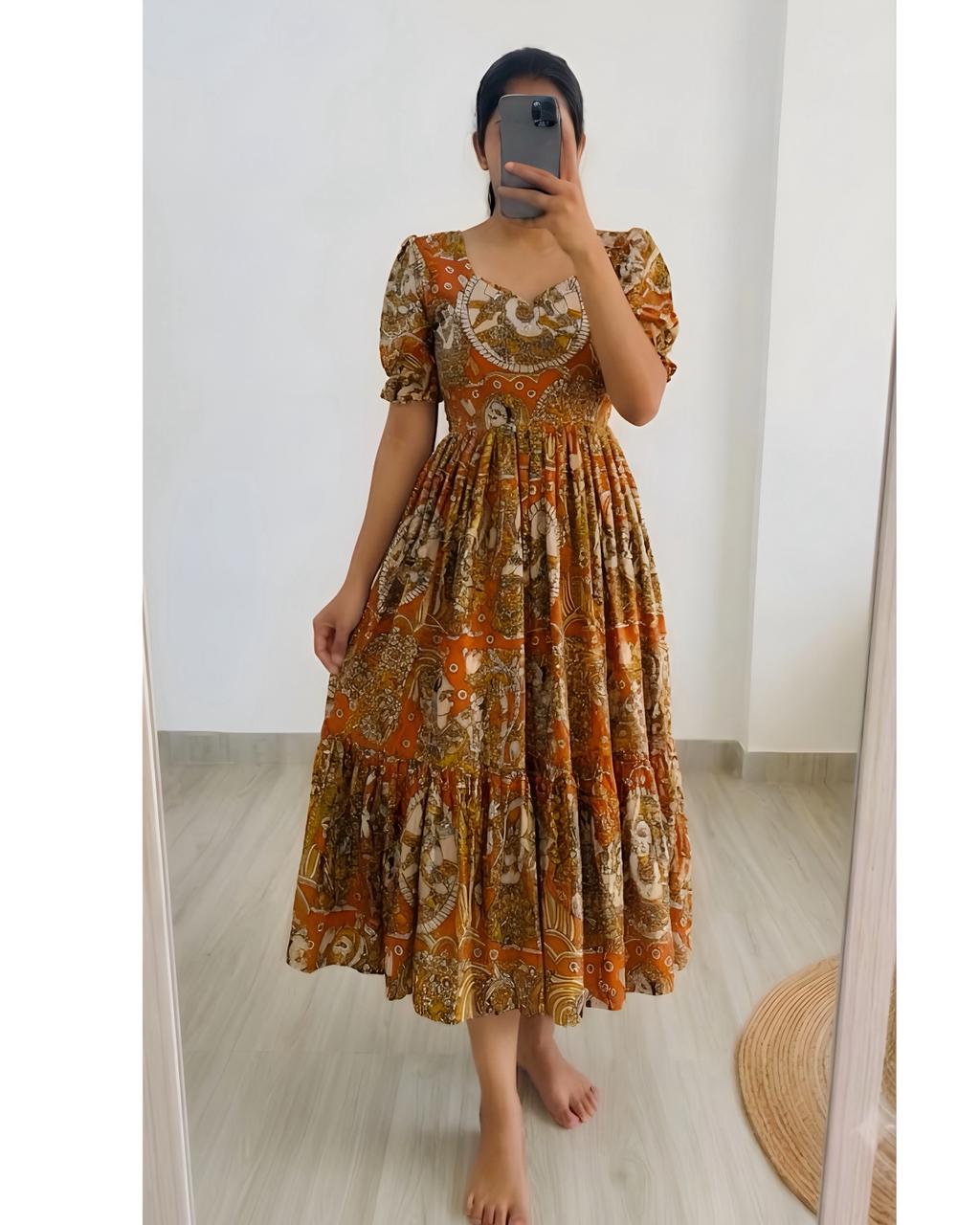 Kalamkari Maxi Gown Soft Maslin Cotton with Digital Print