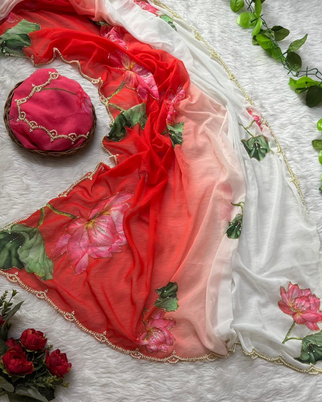 Pure Soft Georgette Sarees with Cutdana & Moti Work