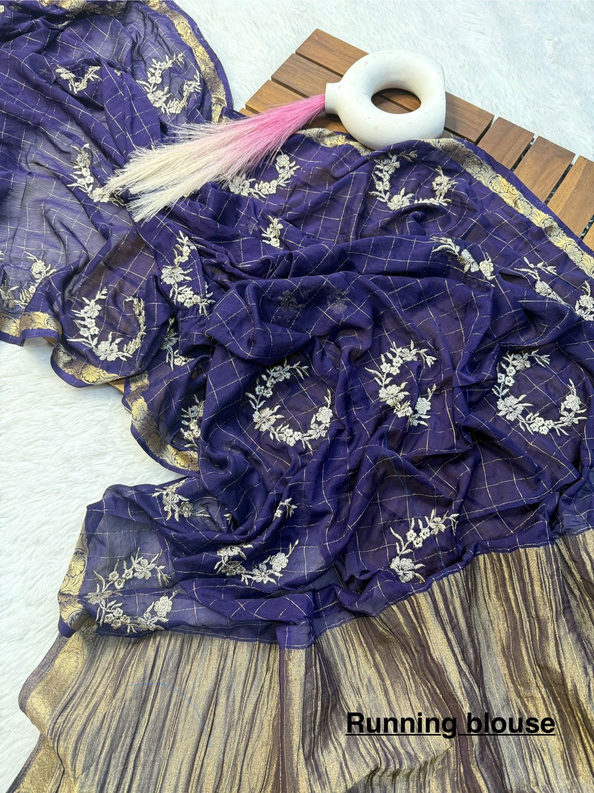 Pure Chinnon Viscose Chex with Embroidery Work
