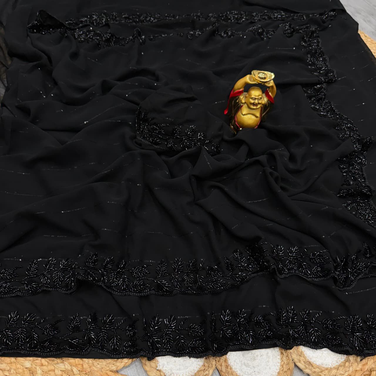 Pure Georgette Saree in Velvet shine adorned with Sequence and Cutdana Handwork