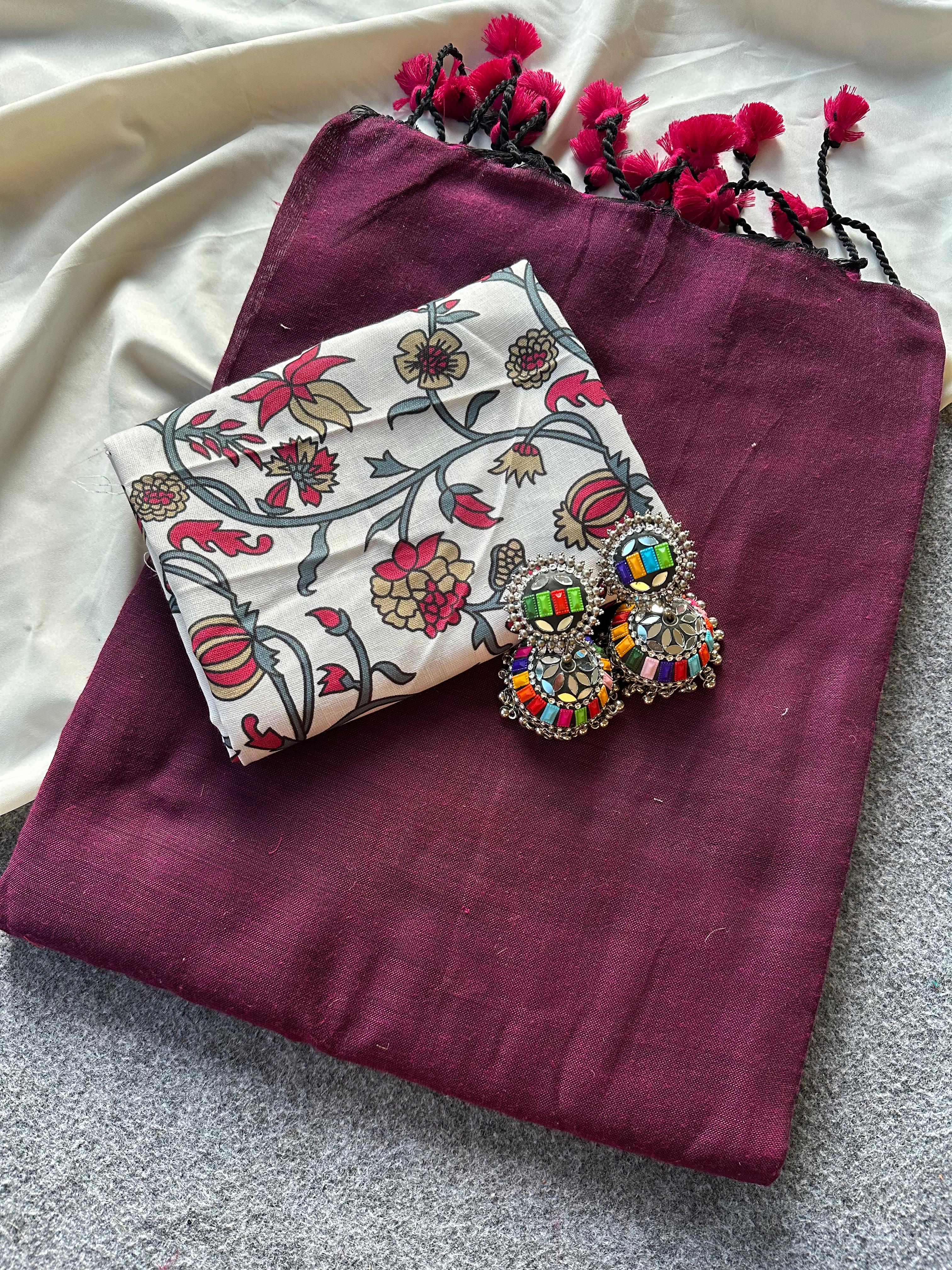 Soft Khadi Cotton Sarees with Print Blouse