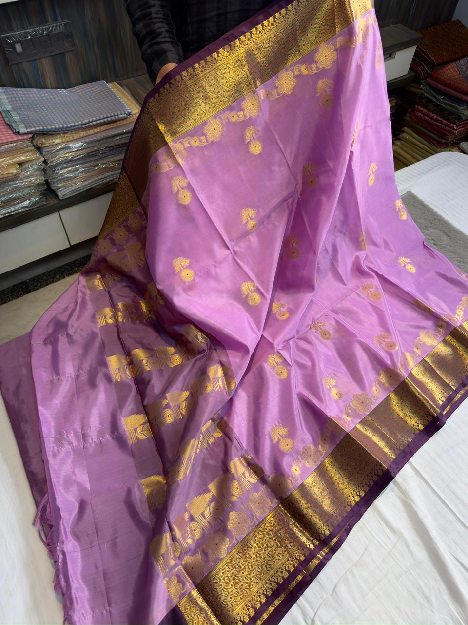 Lavender Banarasi Semi Kanchi Saree