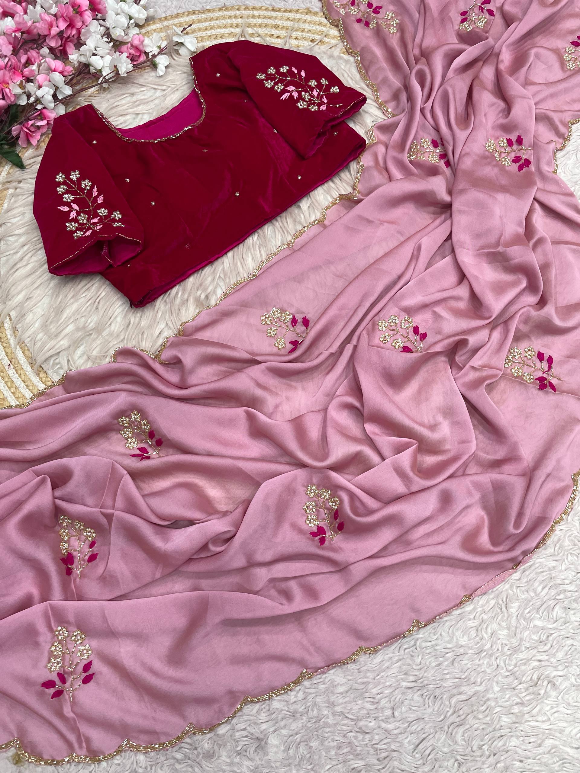 Elegant Rangoli Silk with Maggam Thread Work on Saree & Blouse