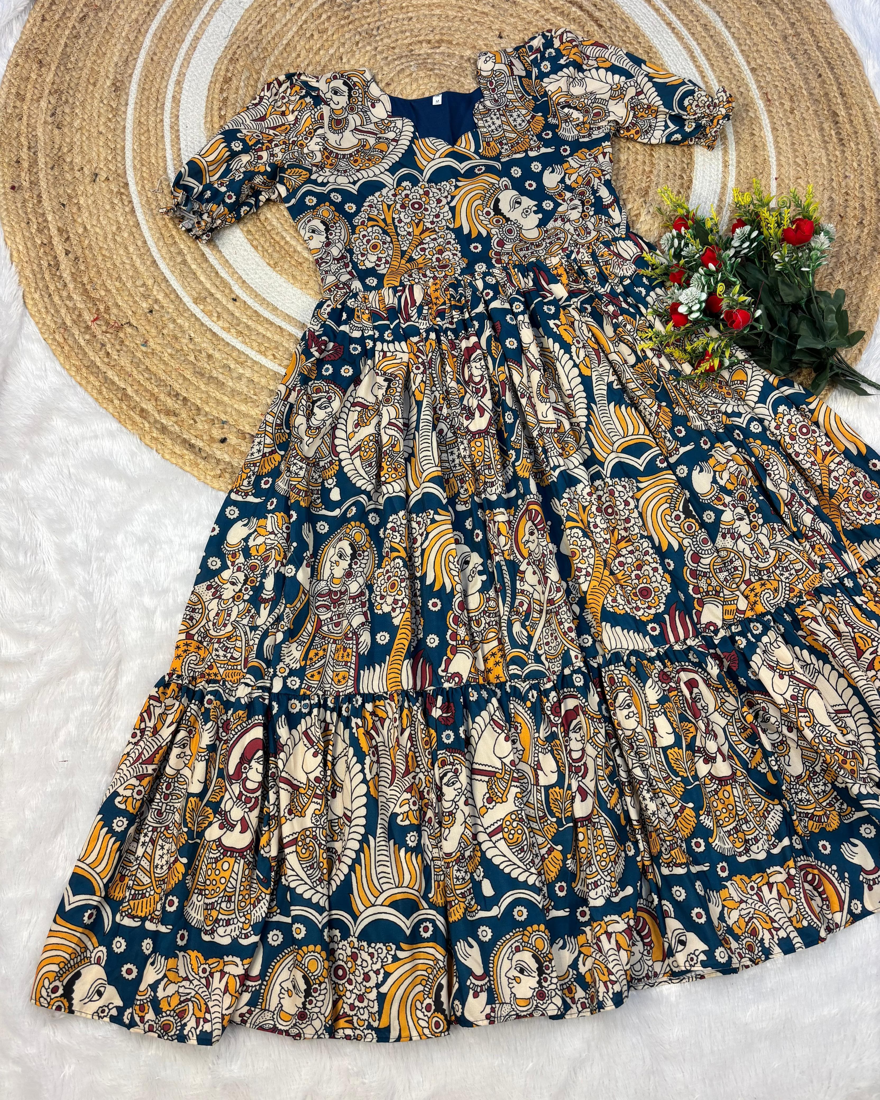 Kalamkari Maxi Gown Soft Maslin Cotton with Digital Print