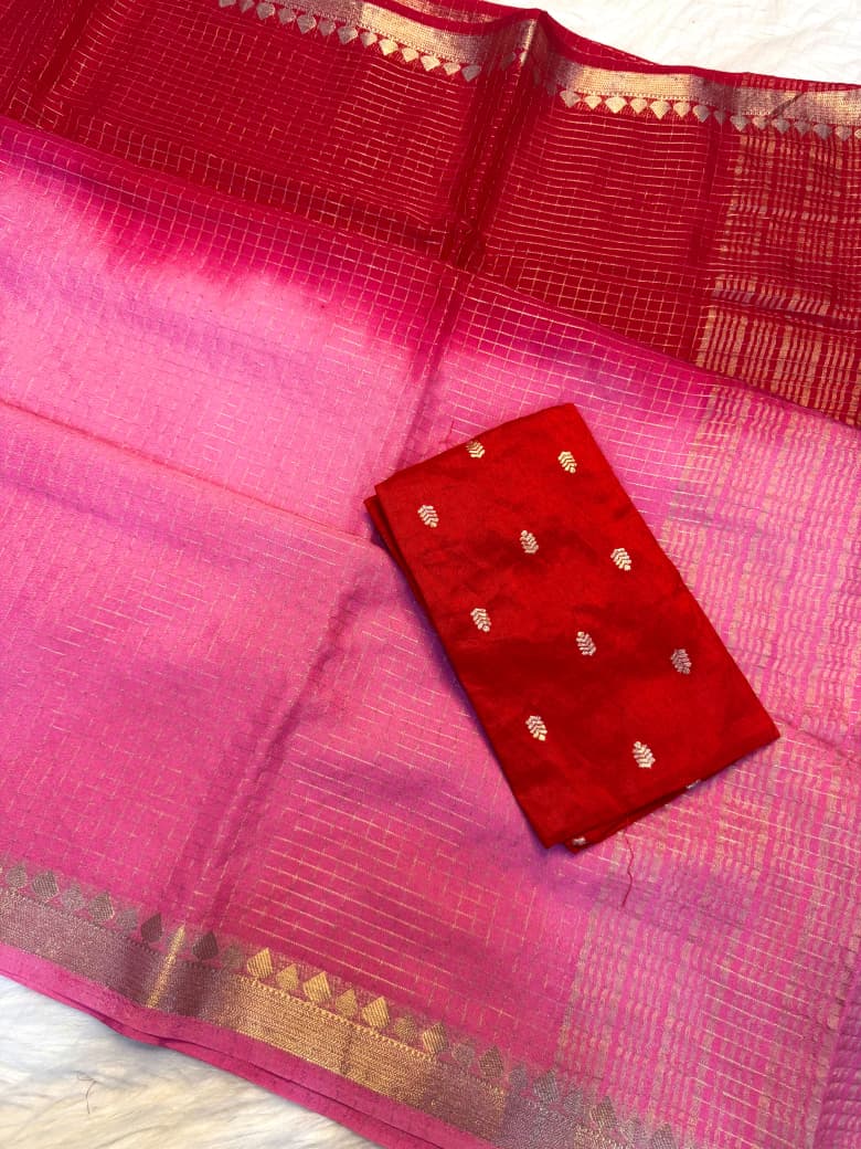 Viscose Temple Border Sarees with Chex design & Meena blouse