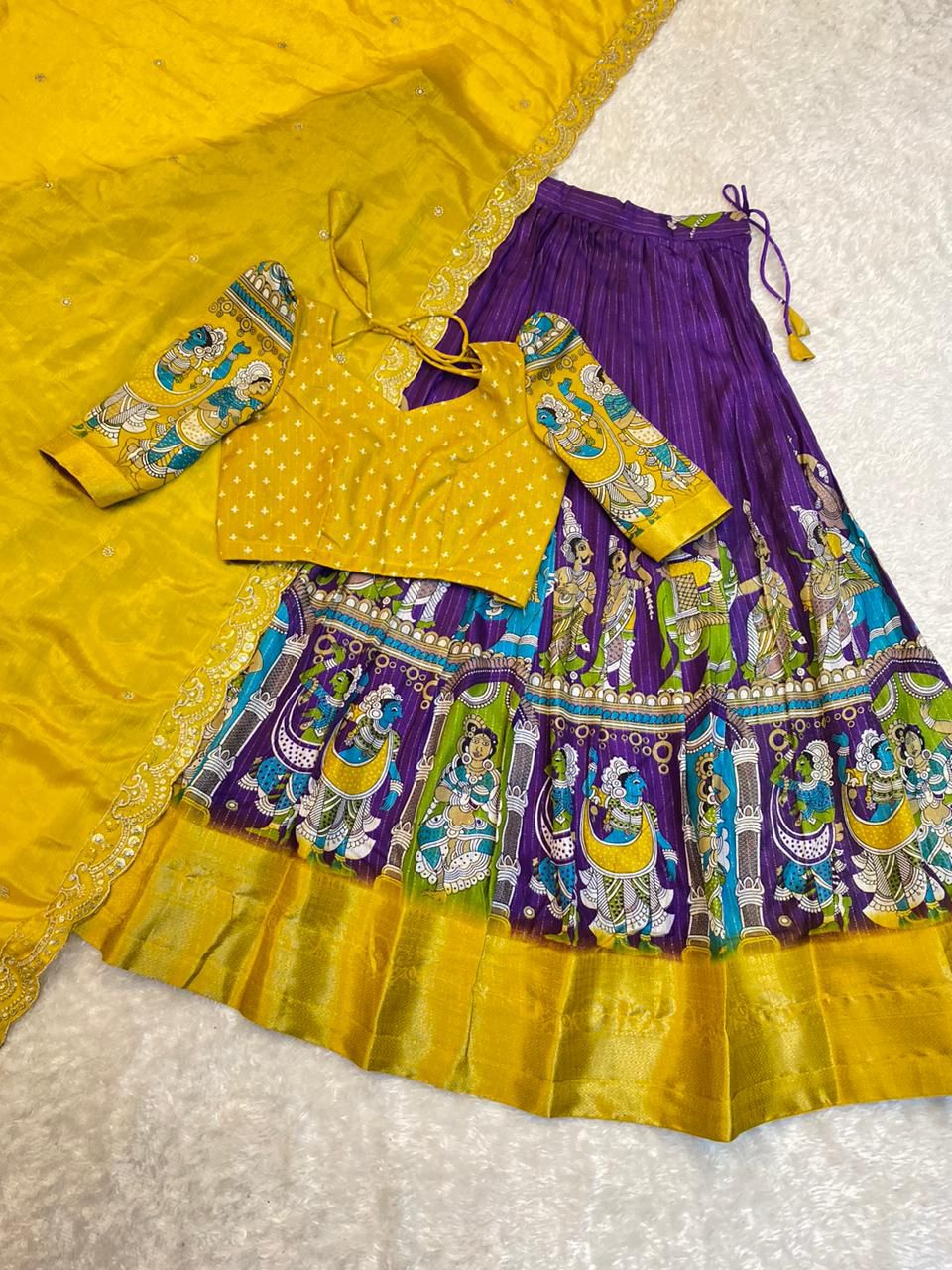 Kalamkari Lehanga Sets with Unstitched Blouse