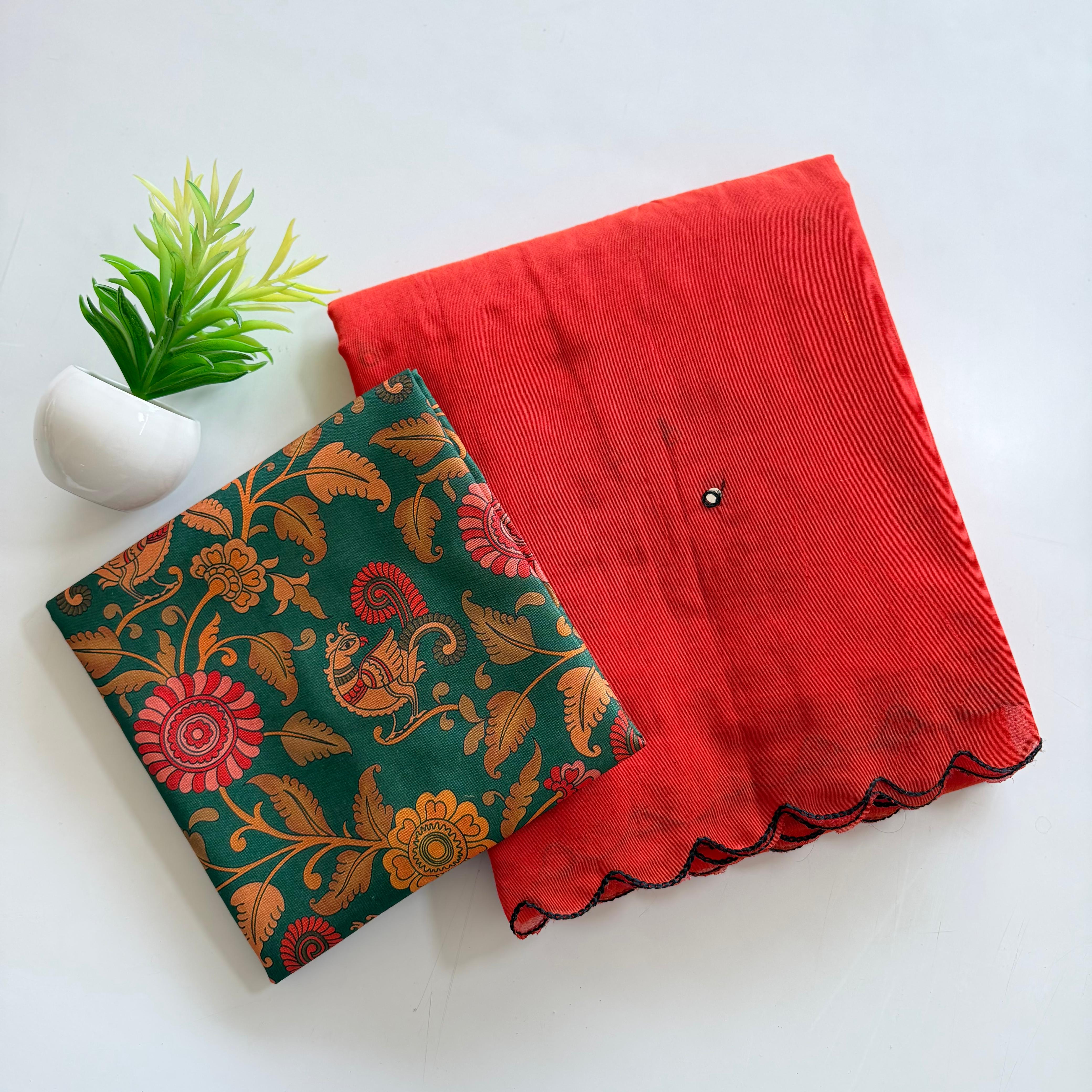 Soft Chanderi Saree with Beautiful handtouch mirror cover with thread work