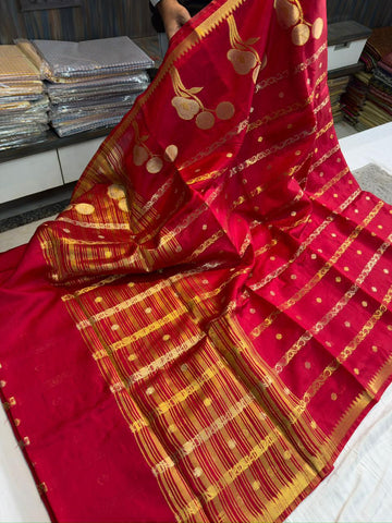 Designer Red Banarasi Soft Raw Mango Silk Saree