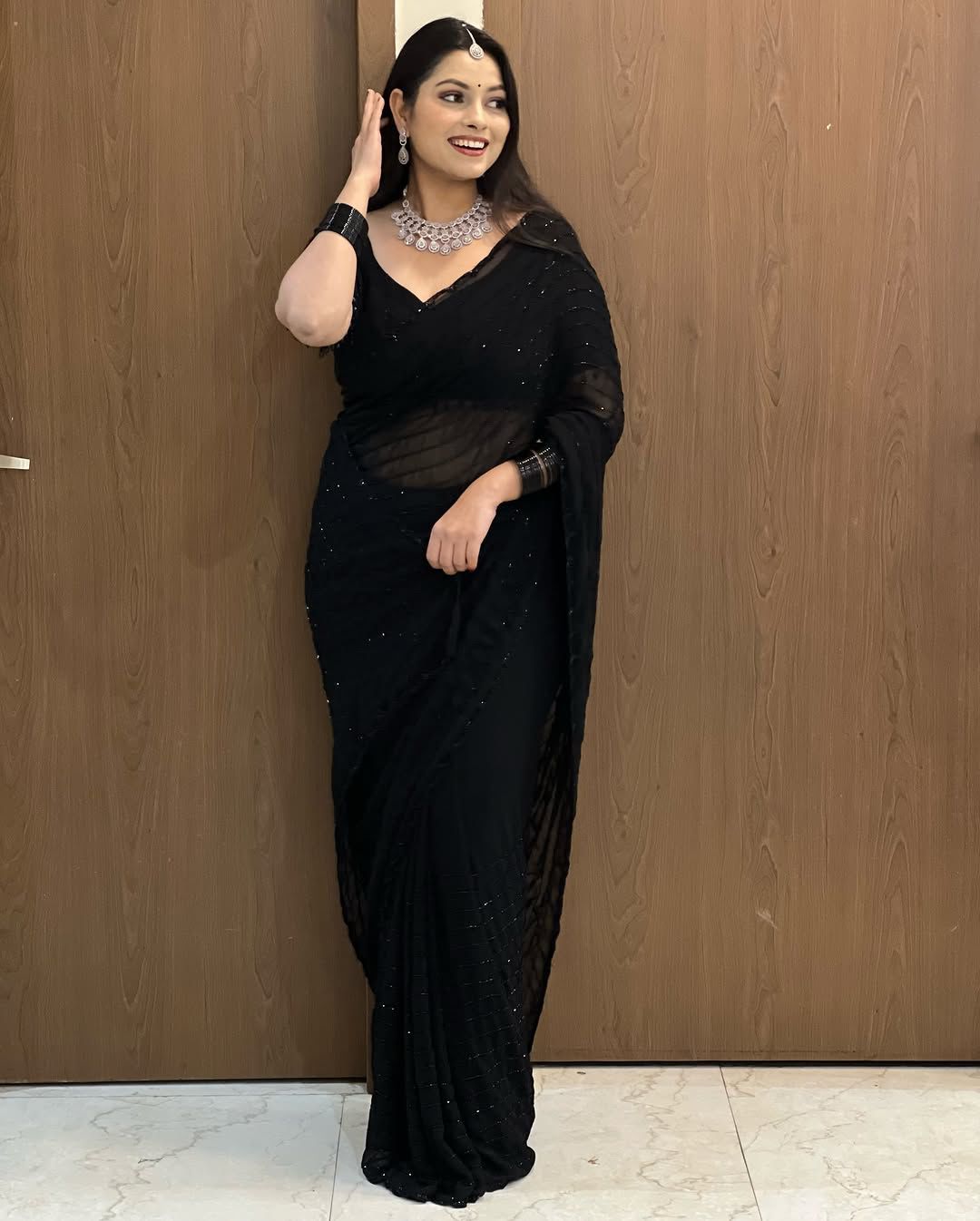 Celebrity Inspired Black Cocktail Saree