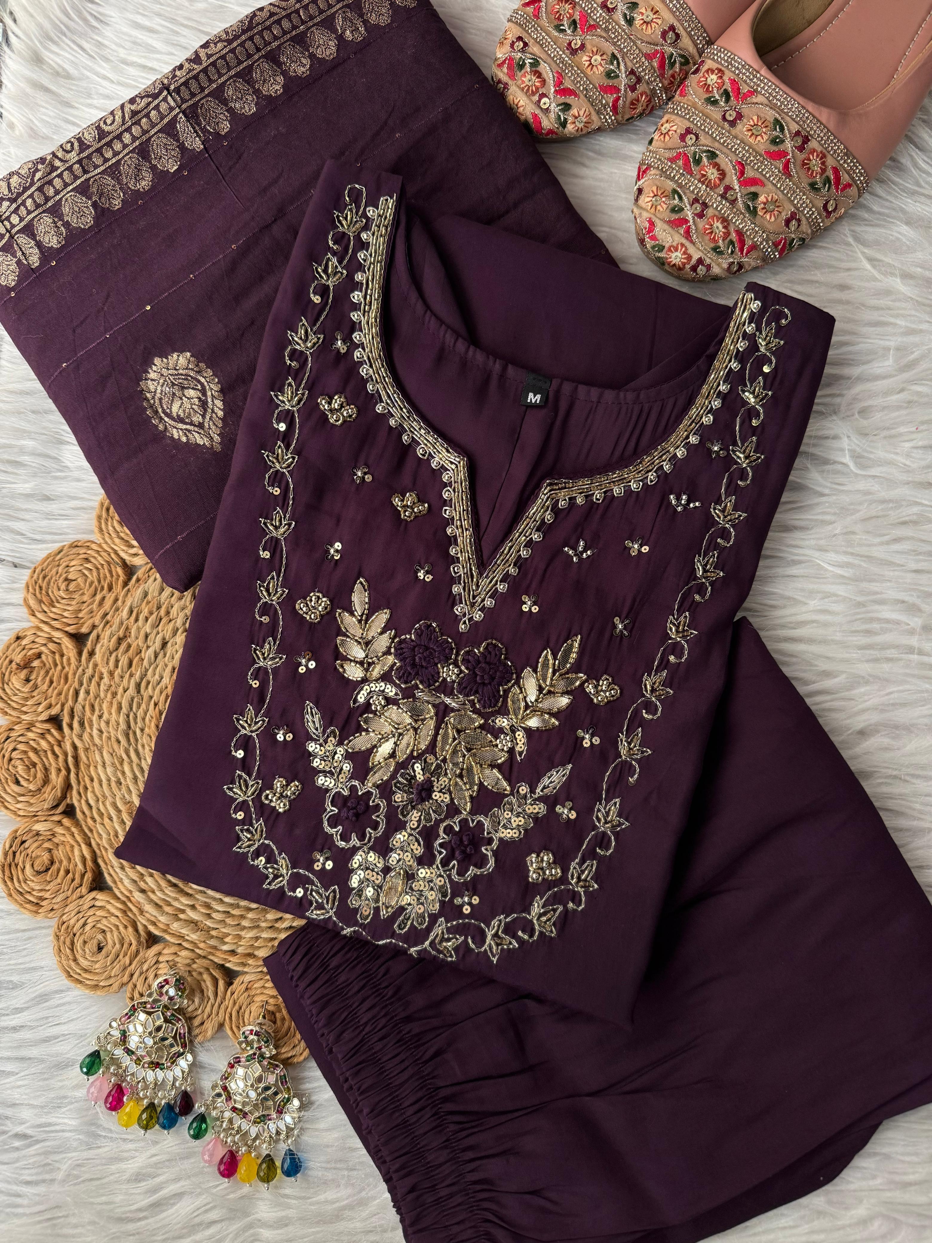 Beautiful Premium Brown Designer Kurti Set