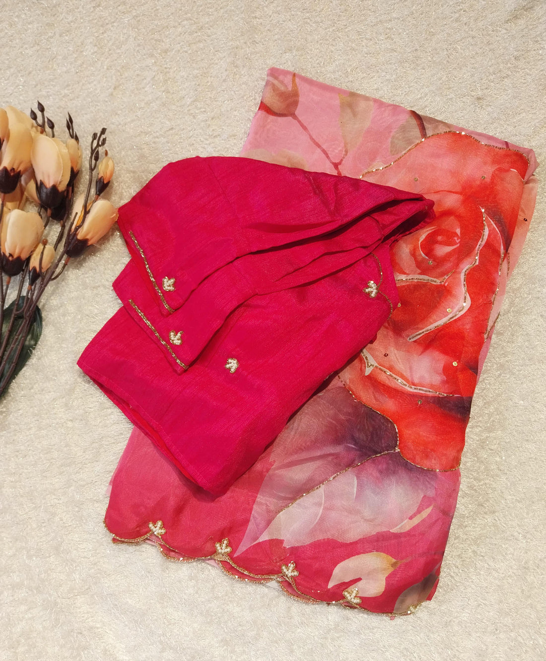 Premium Pure Soft Teby Silk Saree with Readymade Stitched Blouse