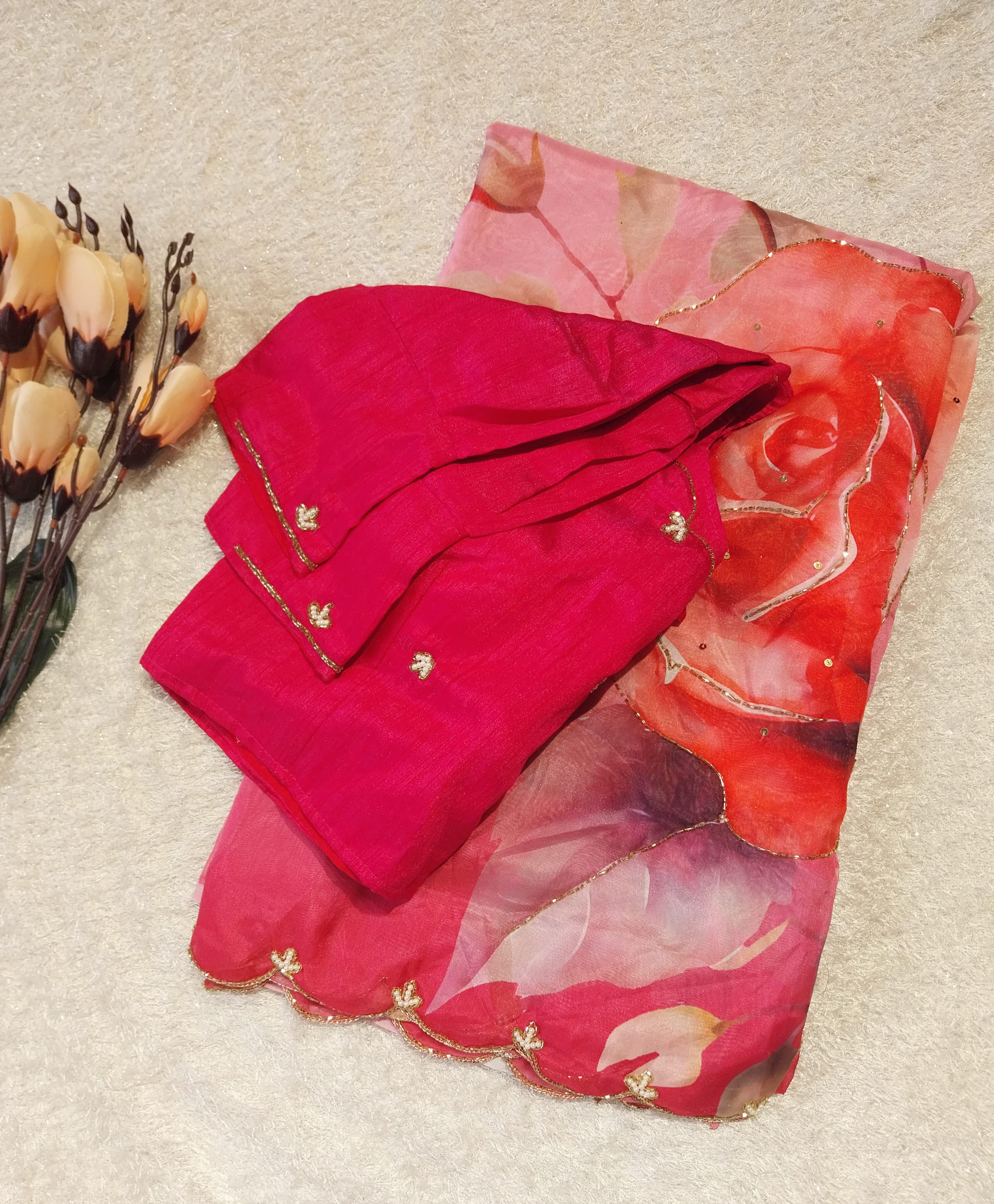 Premium Pure Soft Teby Silk Saree with Readymade Stitched Blouse