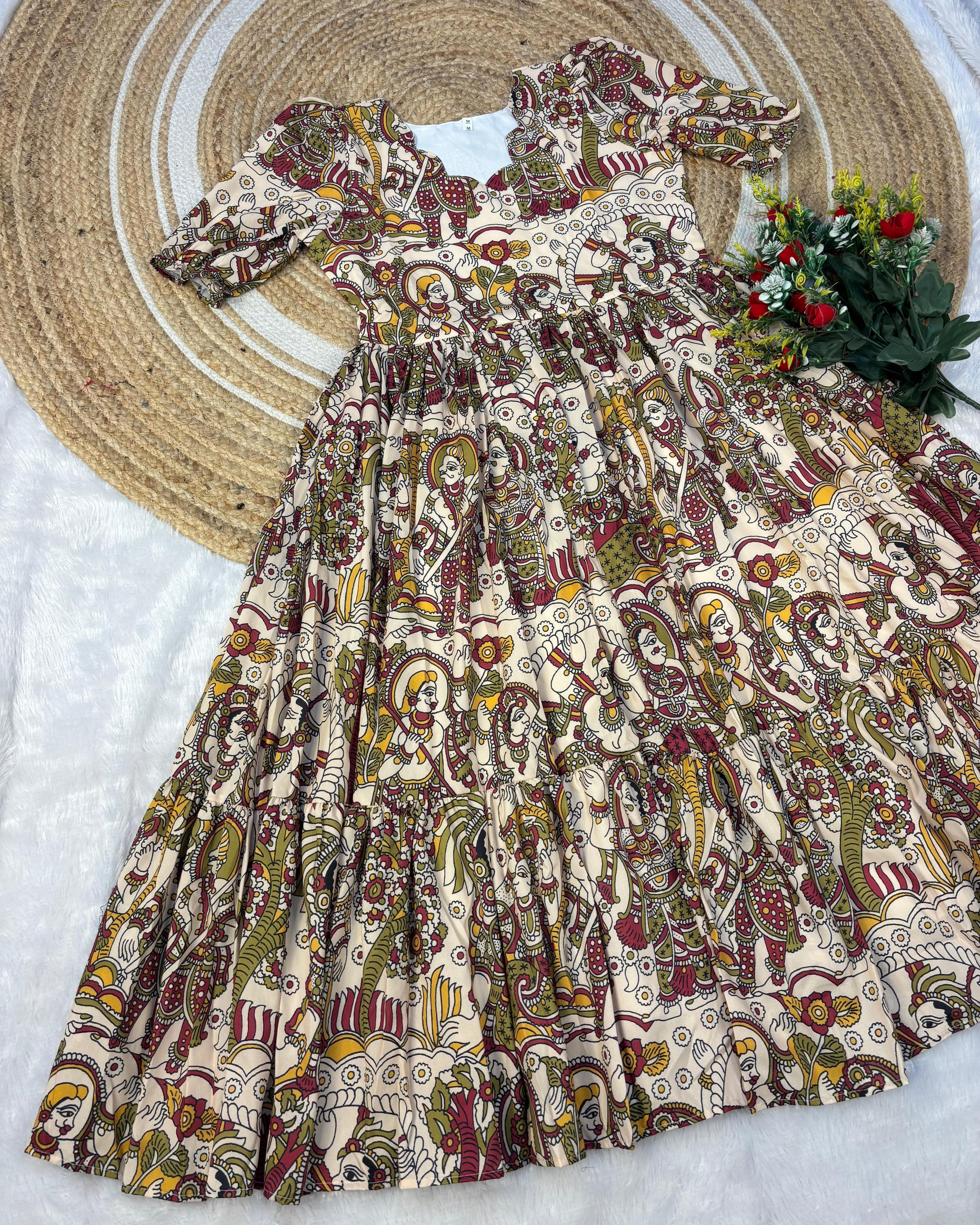 Kalamkari Maxi Gown Soft Maslin Cotton with Digital Print
