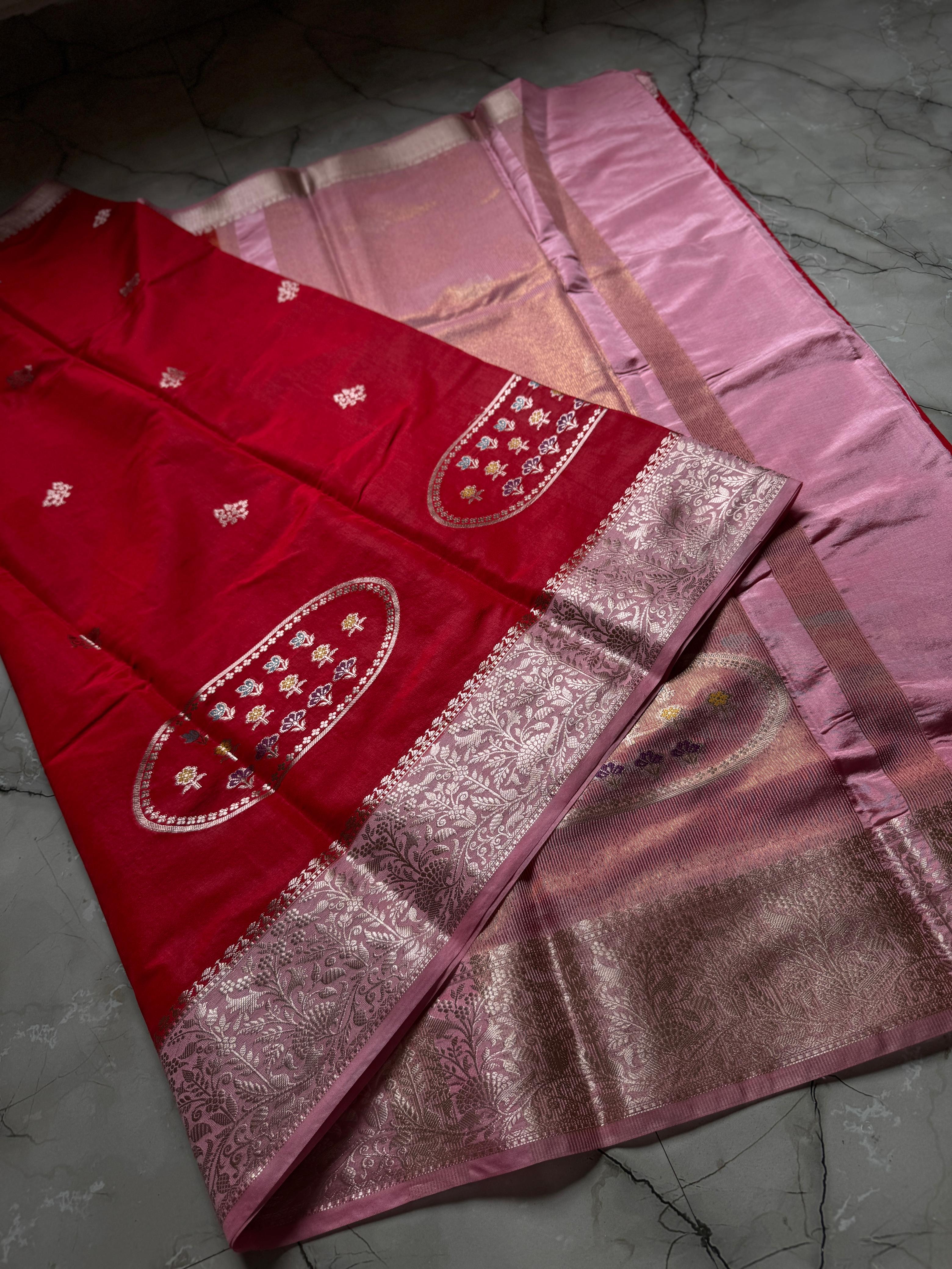 Banarasi Handloom Semi Katan Silk Dyble Fabric Saree
