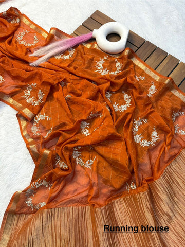 Pure Chinnon Viscose Chex with Embroidery Work