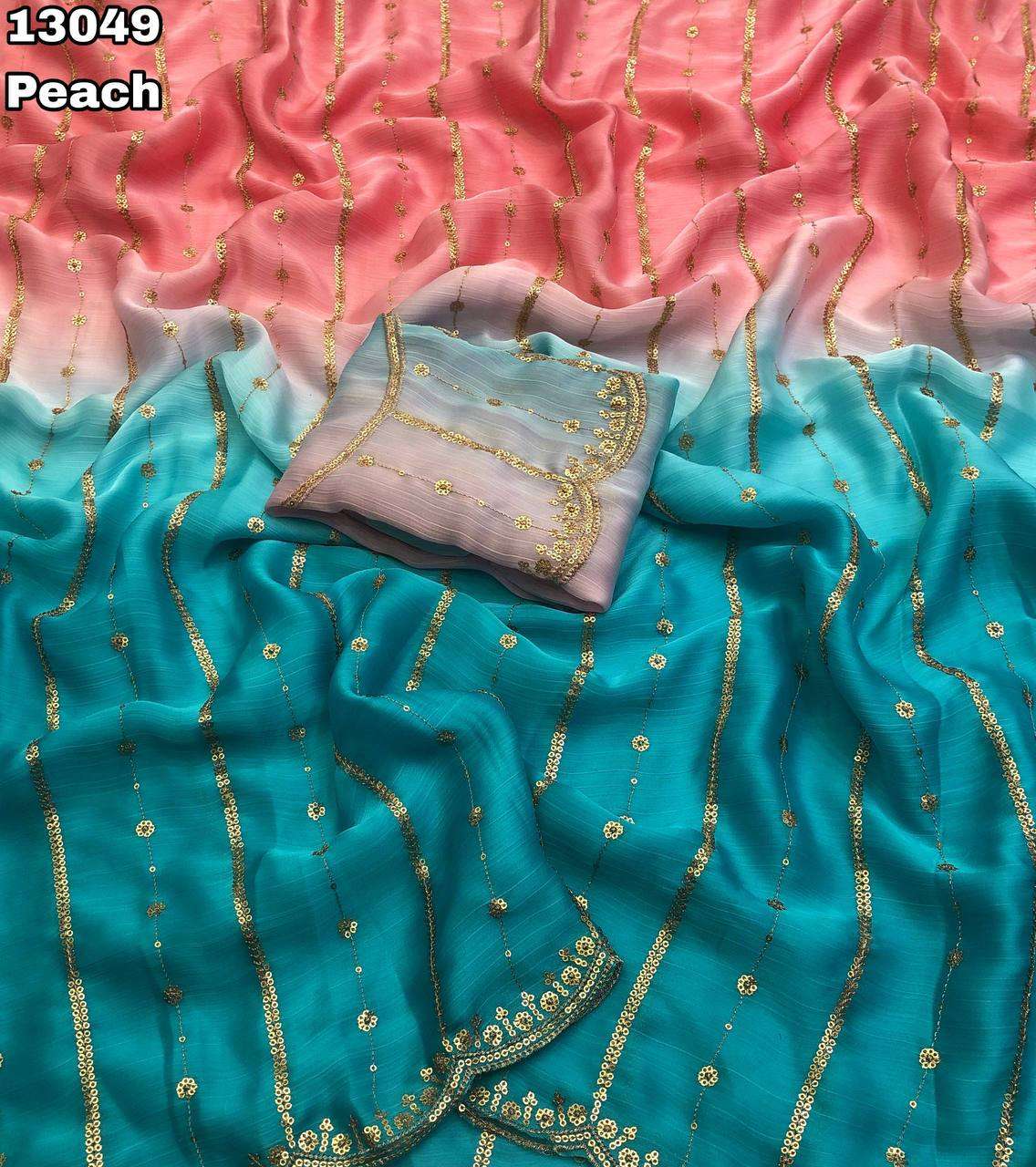 Chiffon Shaded Embroidery Work Saree