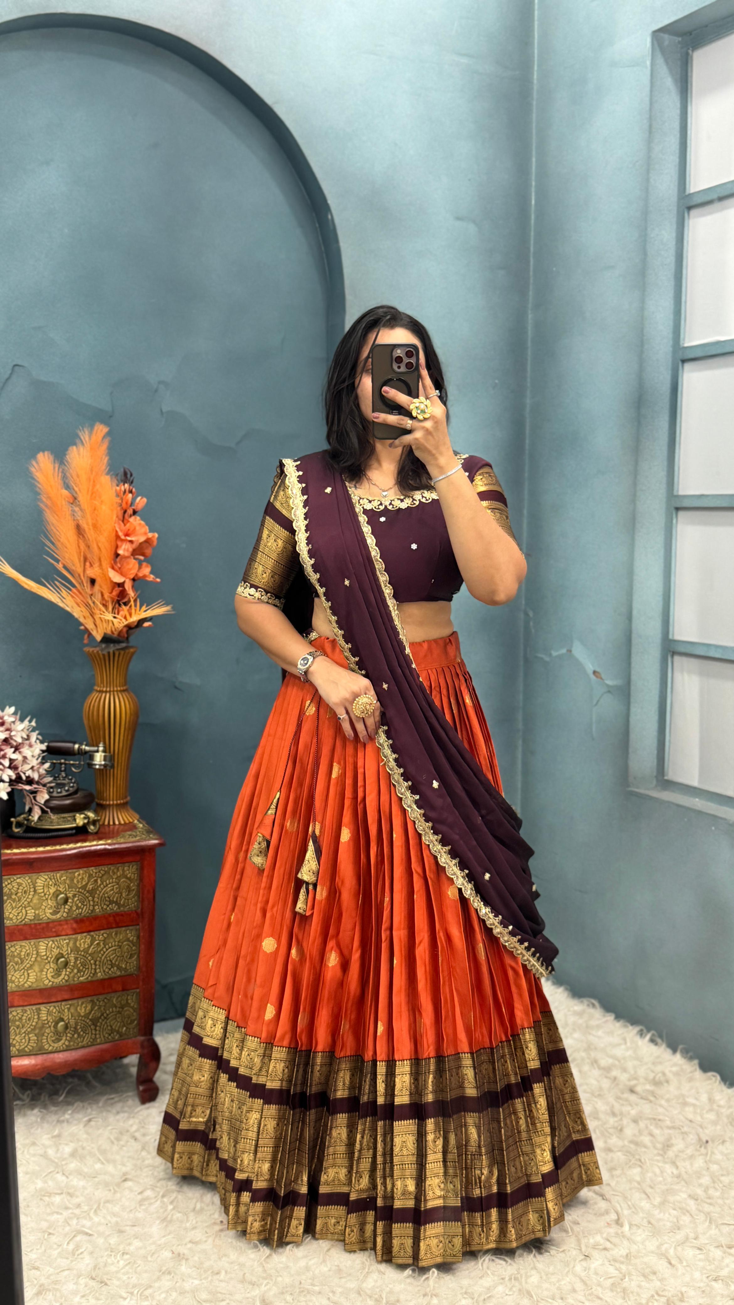 Launch New Exclusive Designer Premium Quality Pure Kanjivaram Silk Full Stitched Lehenga Upto 3XL