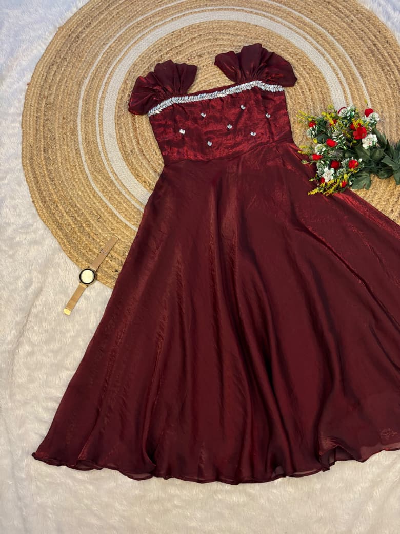 Premium Space Silk Handwork Maxi Gown