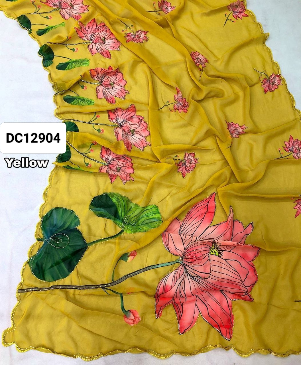 Chiffon Saree with Embroidery and Cutdana Work