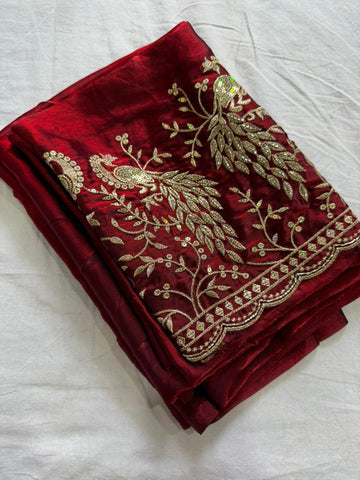 Space Sattin Saree With Running Bits Sequence Work Blouse