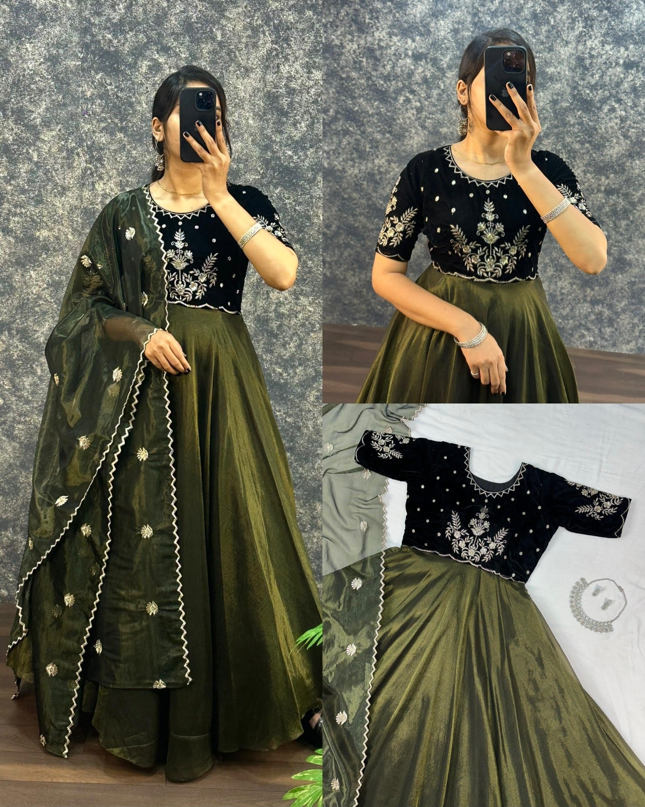Designer Anarkali Gown & Duppata with Embroidery Work