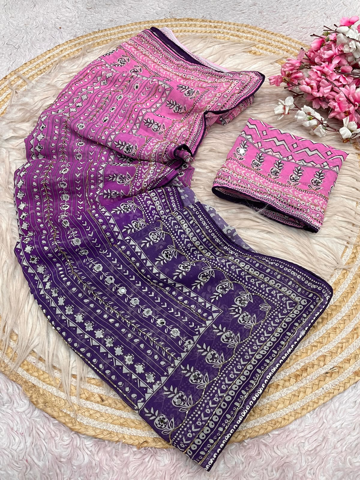Soft Georgette Saree with Khatli & Orginal Mirror Work