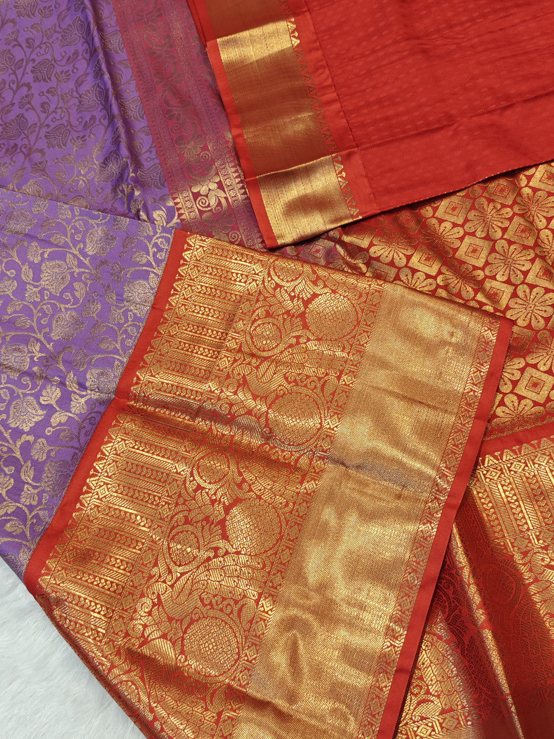 Premium Quality Purple with Red Semi Kanchipattu Sarees in 5 Beautiful Designs