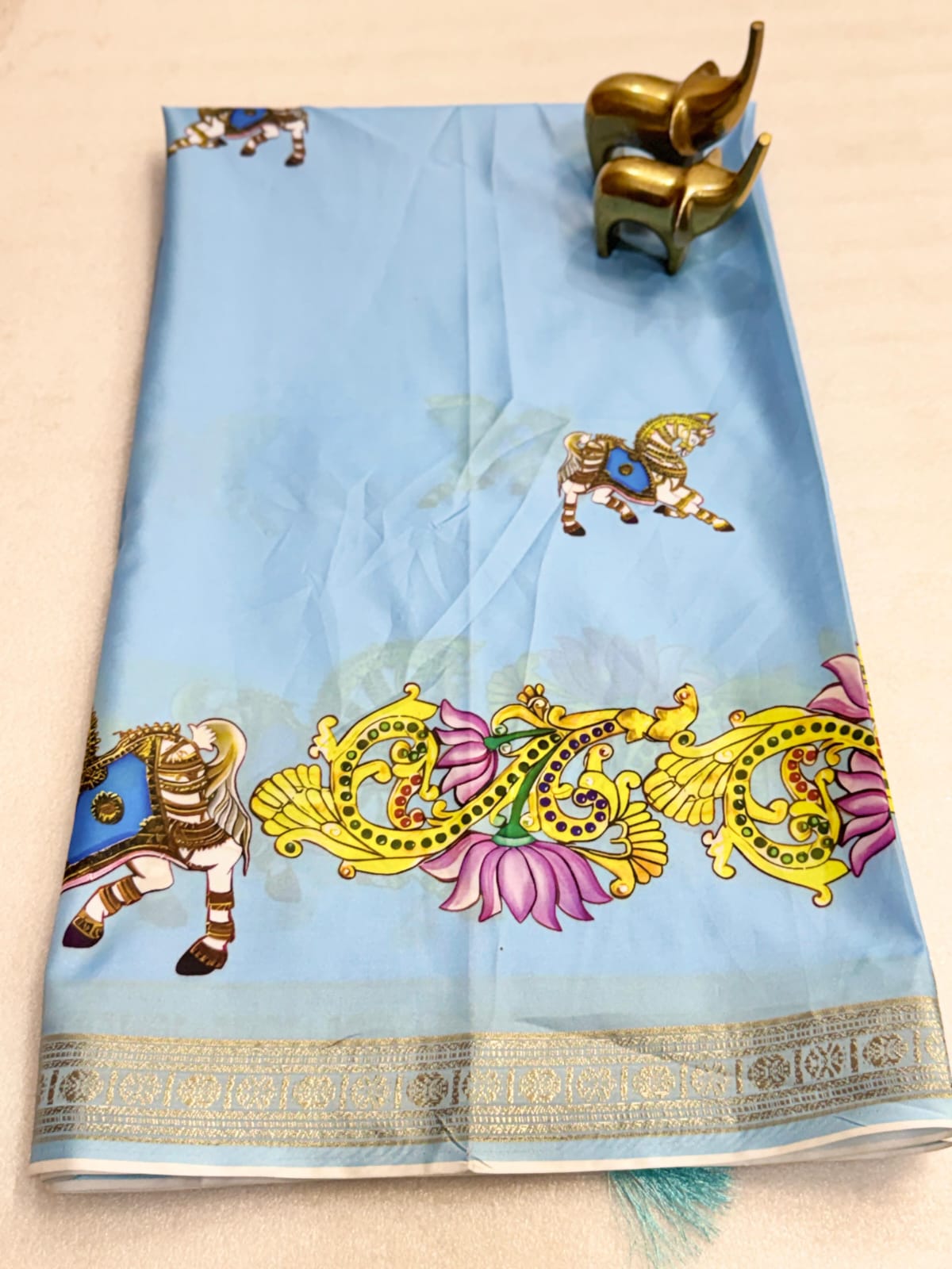 Pure Gadwal Silk Sarees with Tanjore Print