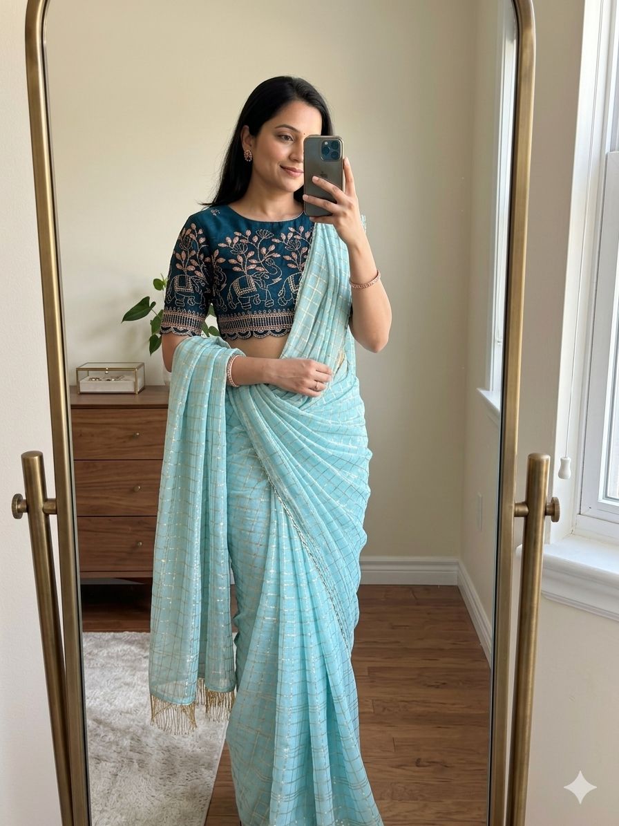 Viscose Georgette Saree With Multi Bits Work Blouse