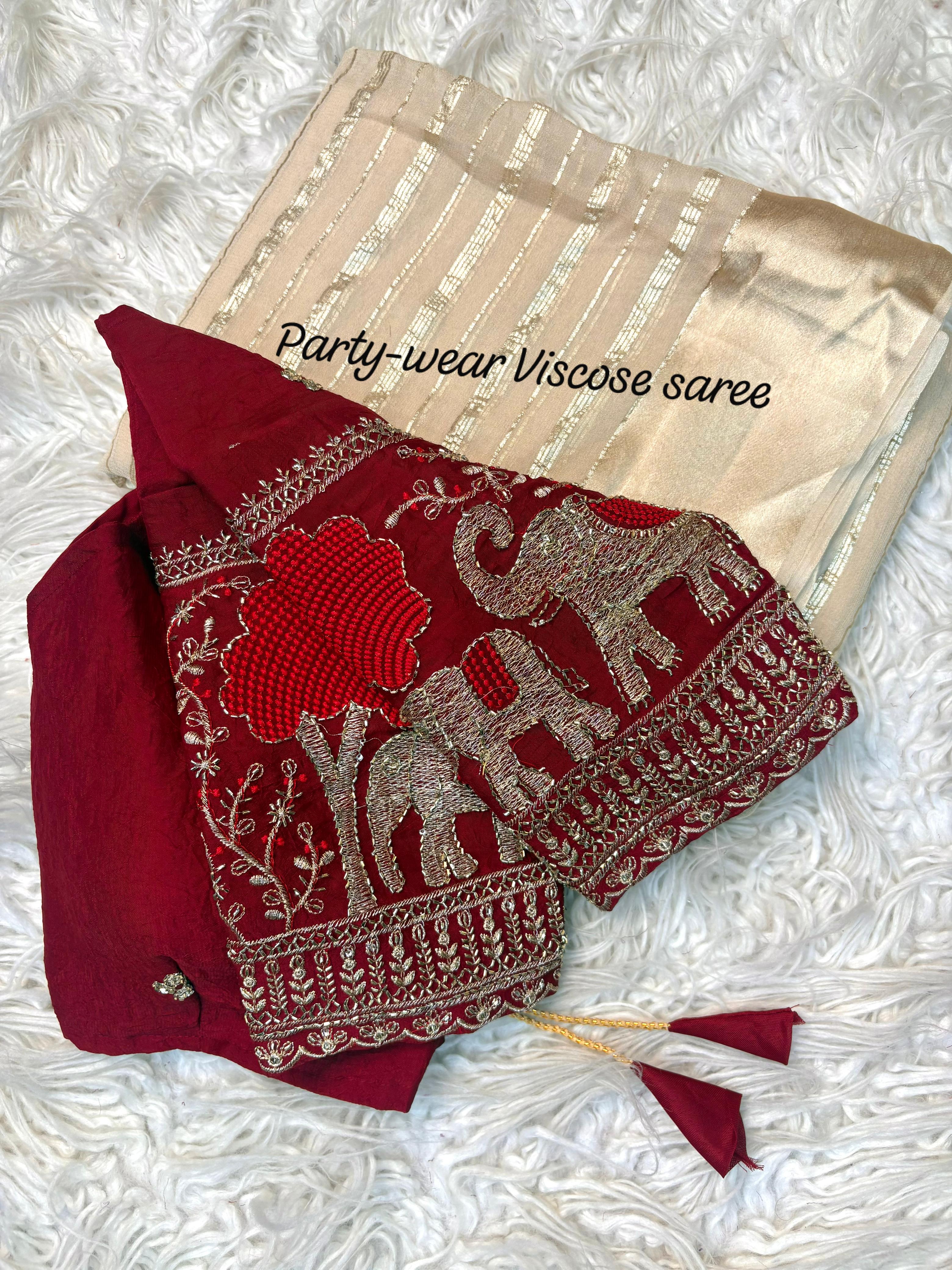 Pure Viscose Saree available with two blouse styles