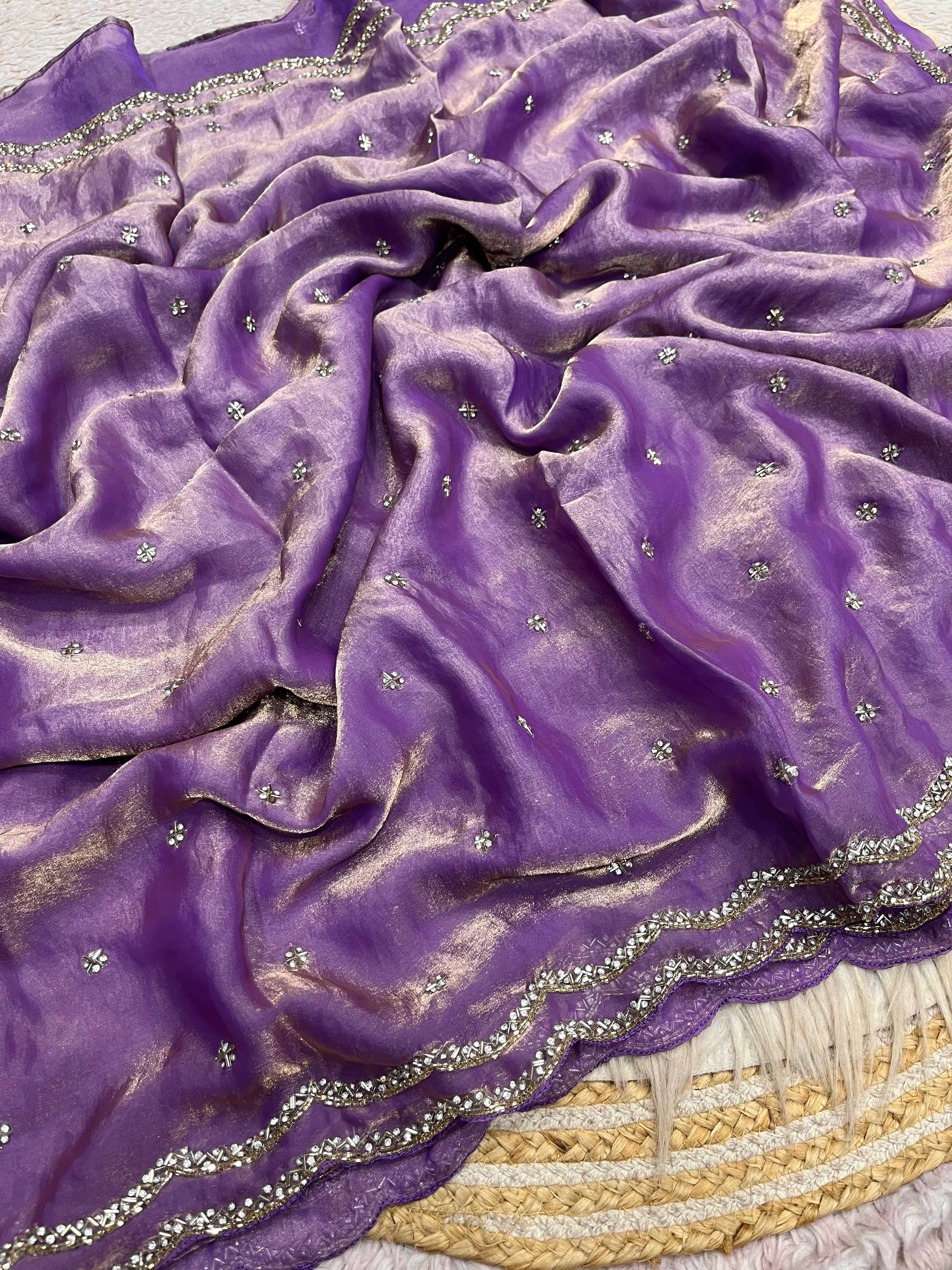 Space Silk Fandy sattin With Beautiful Khatli Cut Dana Handwork Along With Hand Diamond Work