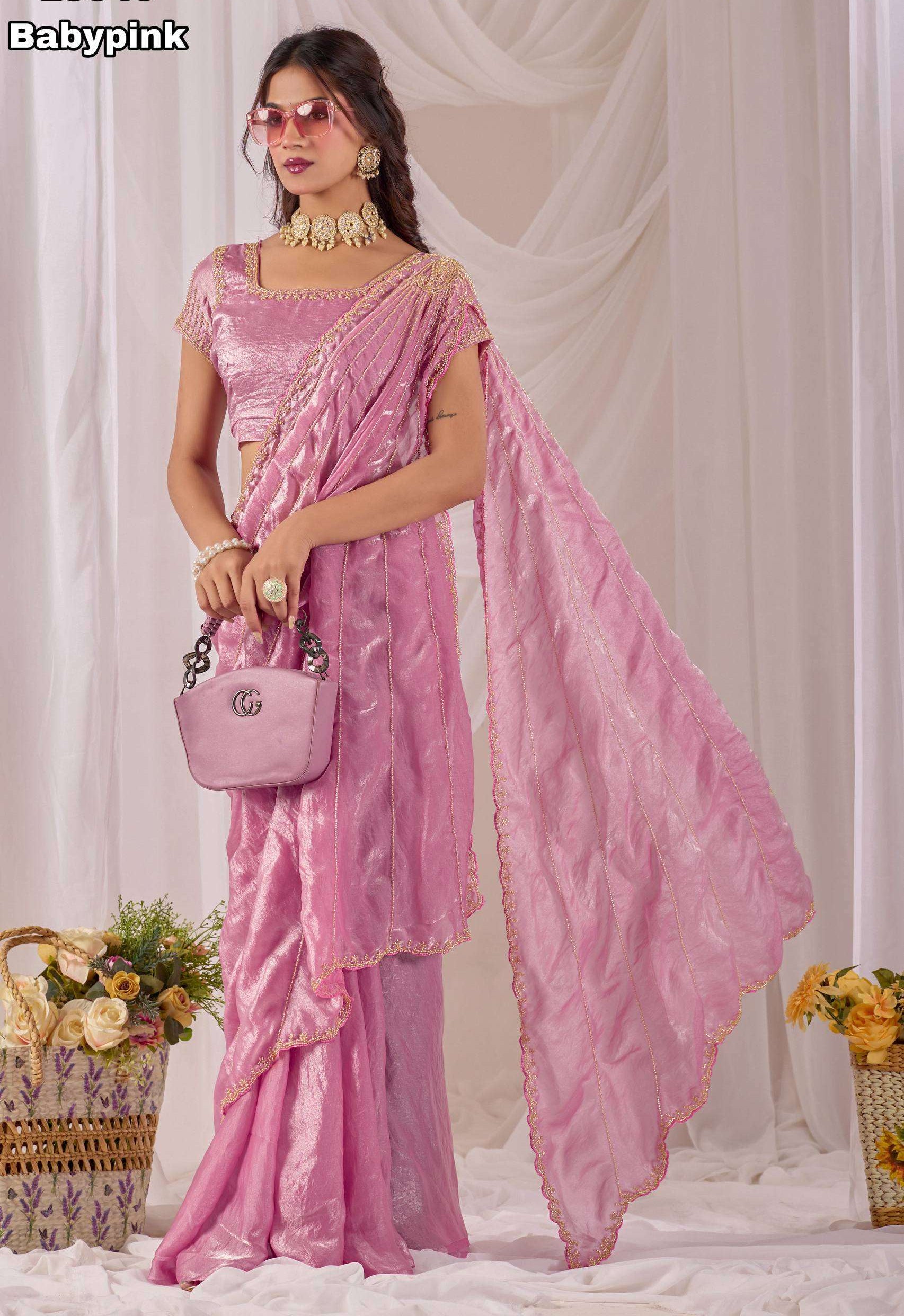 Space Silk Sarees with Cutdana Handwork & Maggam Work