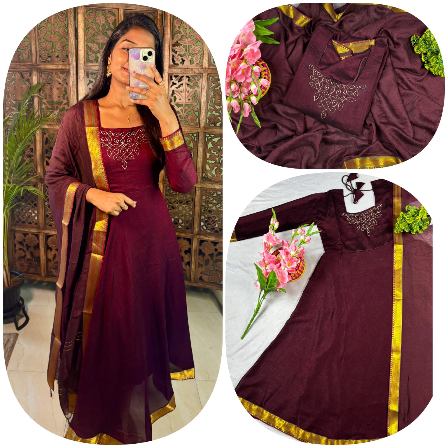 Soft Vichitra Silk Gowns from Small to 3XL