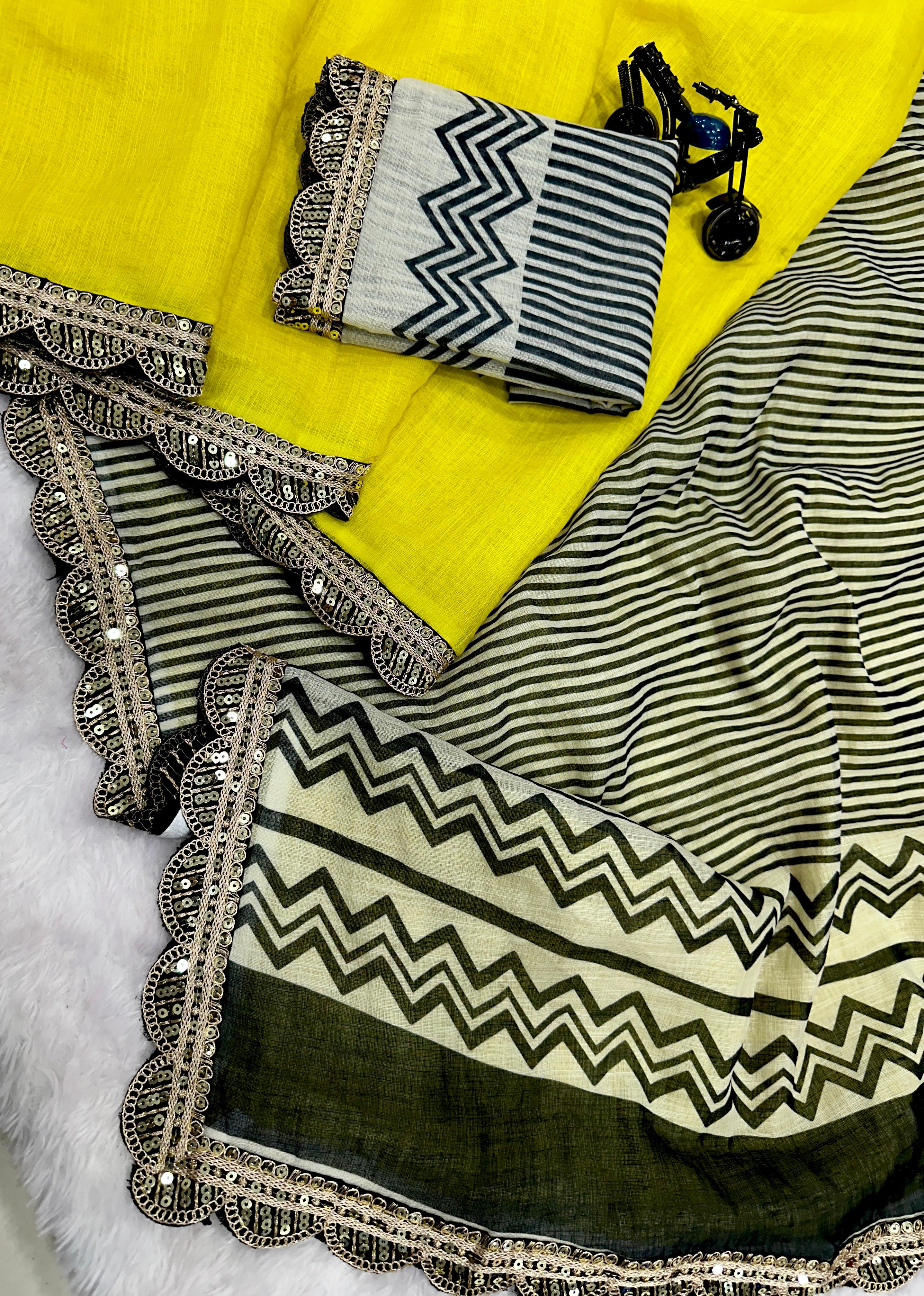 Lenin Cotton Soft & Smooth Foil Print with Embroidery Lace Work