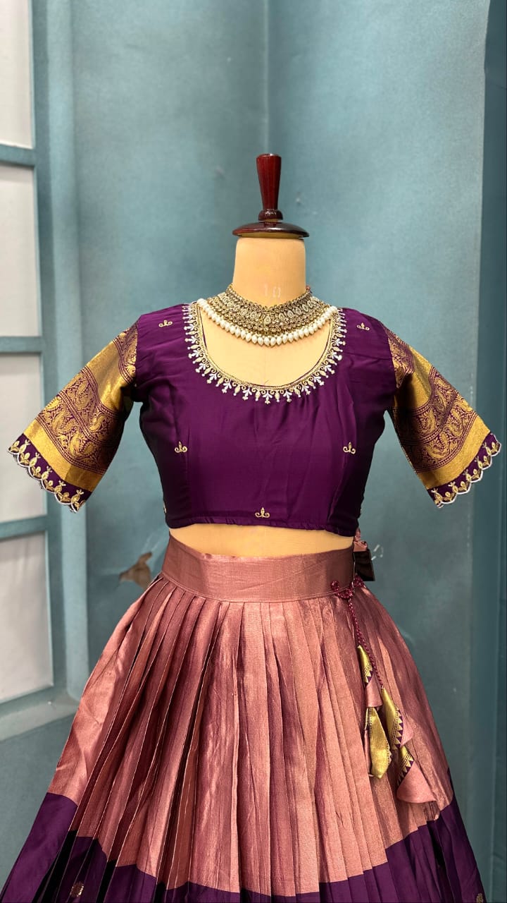 Premium Quality Fully Stitched Kanjivaram with tissue silk dual combination Lehanga