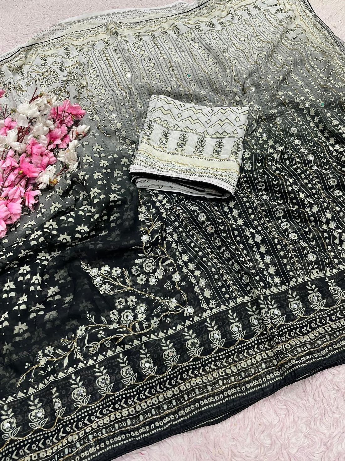 Soft Georgette Saree with Khatli & Orginal Mirror Work