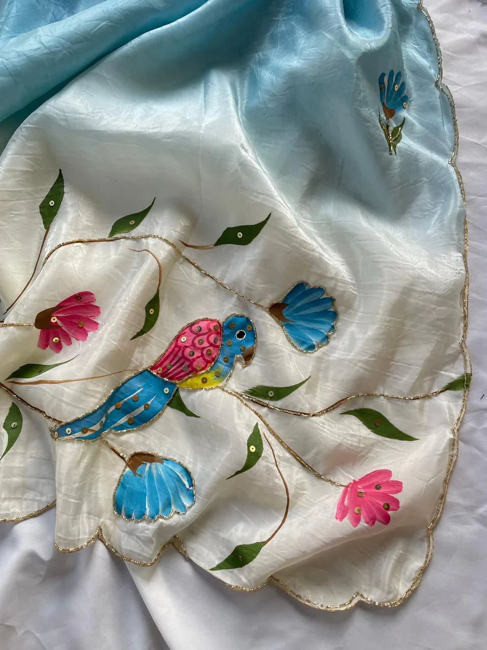 Designer brush painted crush saree