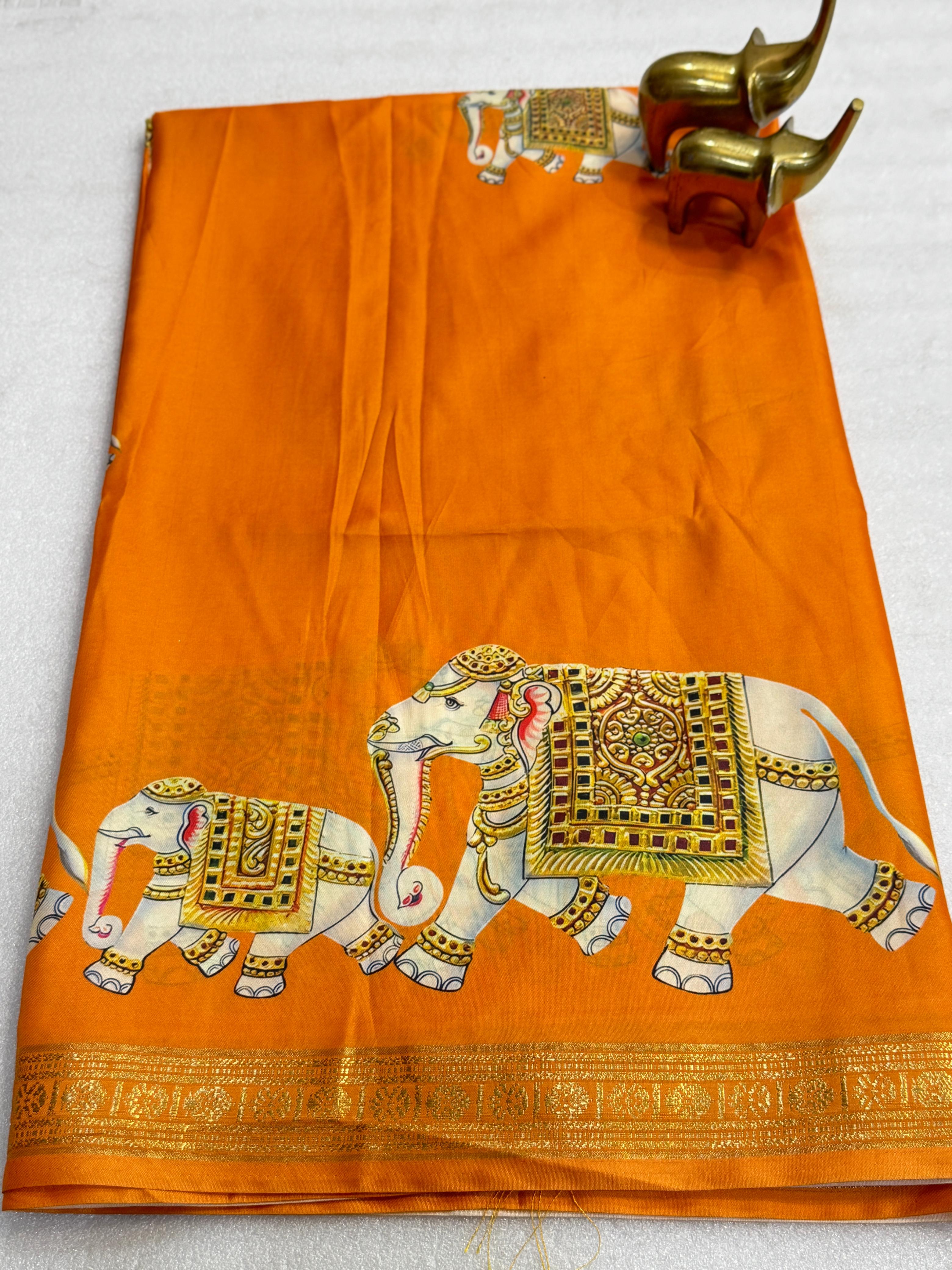 Pure Gadwal Silk Sarees with Tanjore Print