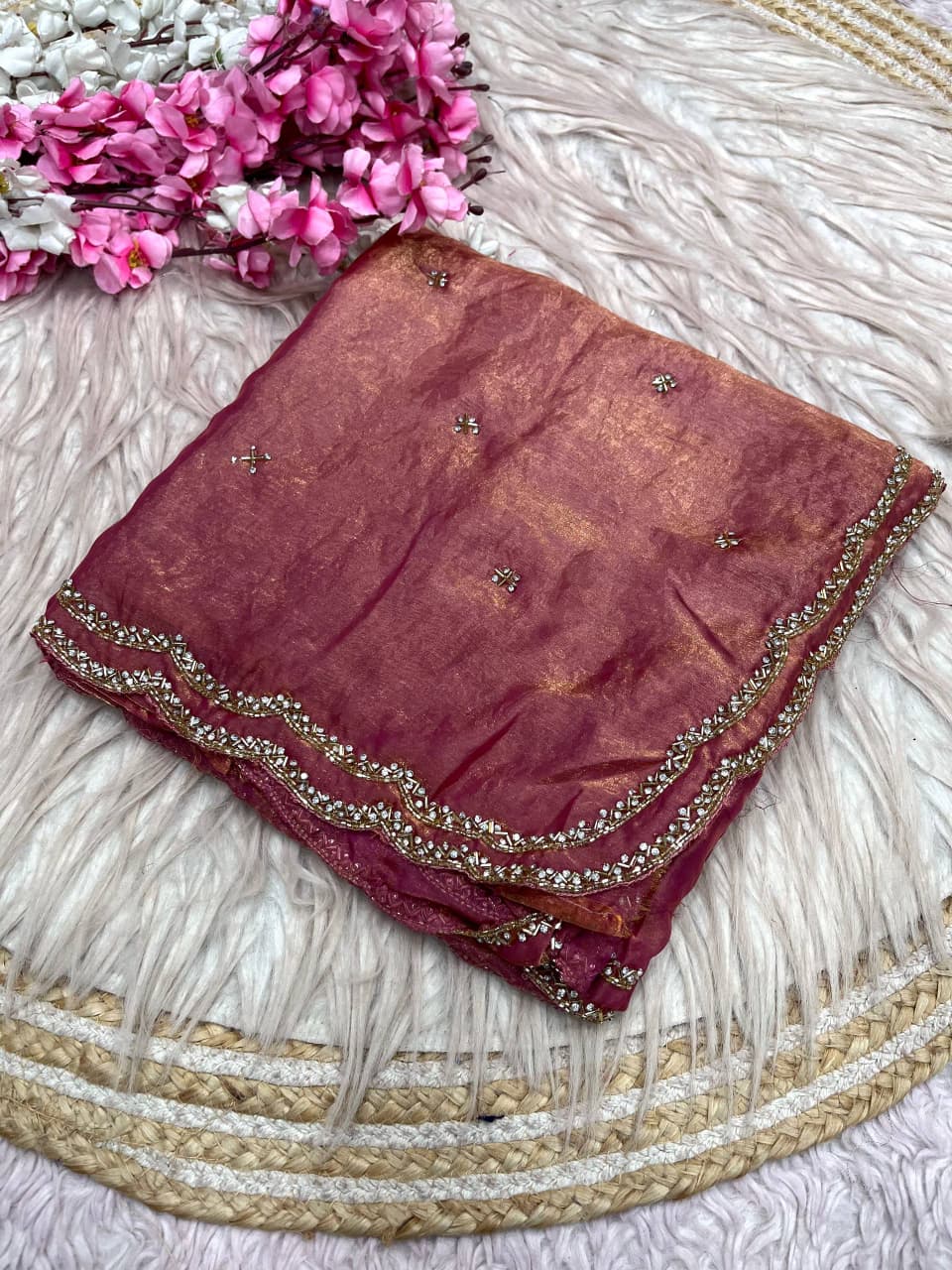 Space Silk Fandy sattin With Beautiful Khatli Cut Dana Handwork Along With Hand Diamond Work