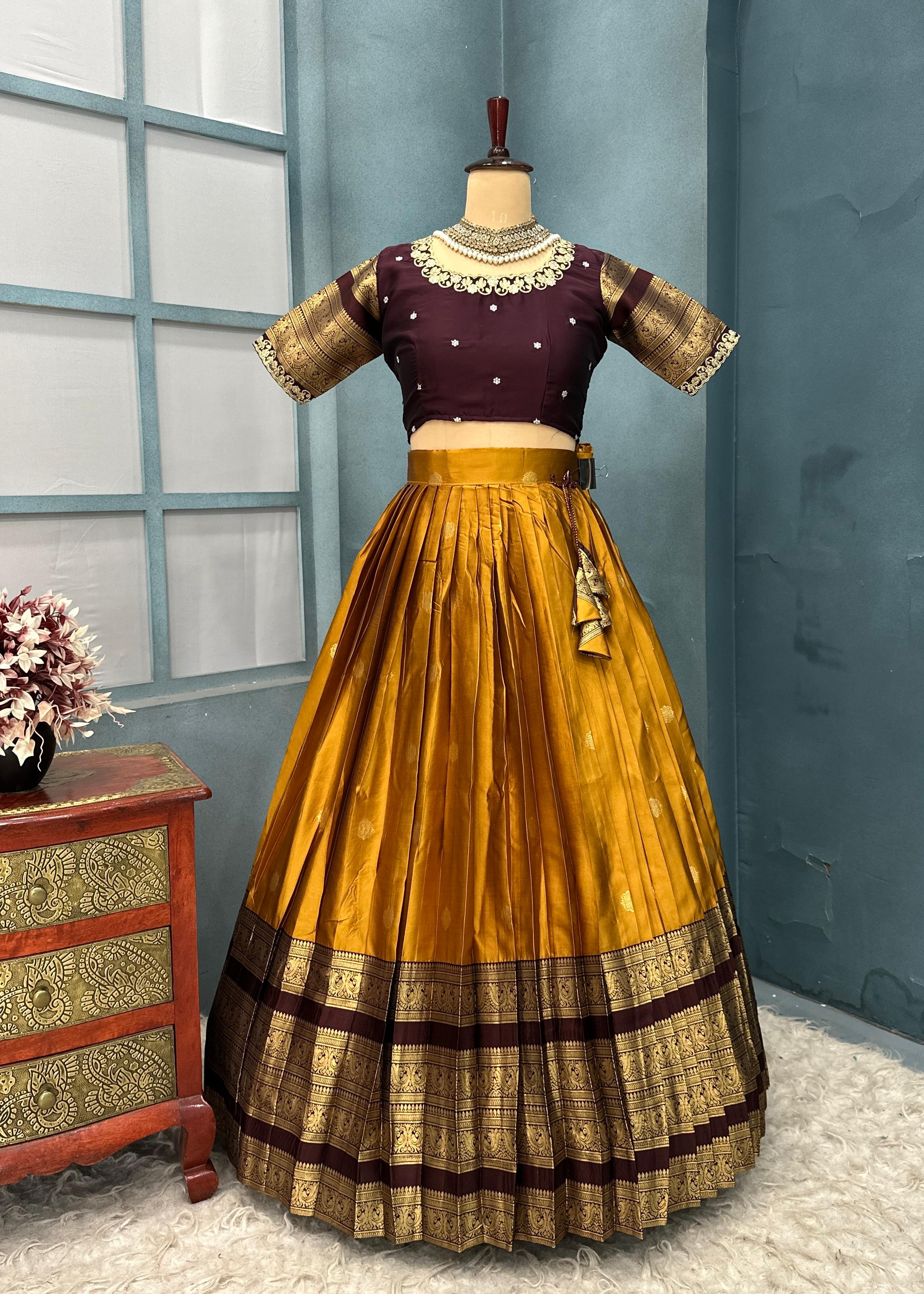 Designer Premium Quality Pure Kanjivaram Silk Fully Stitched Lehenga