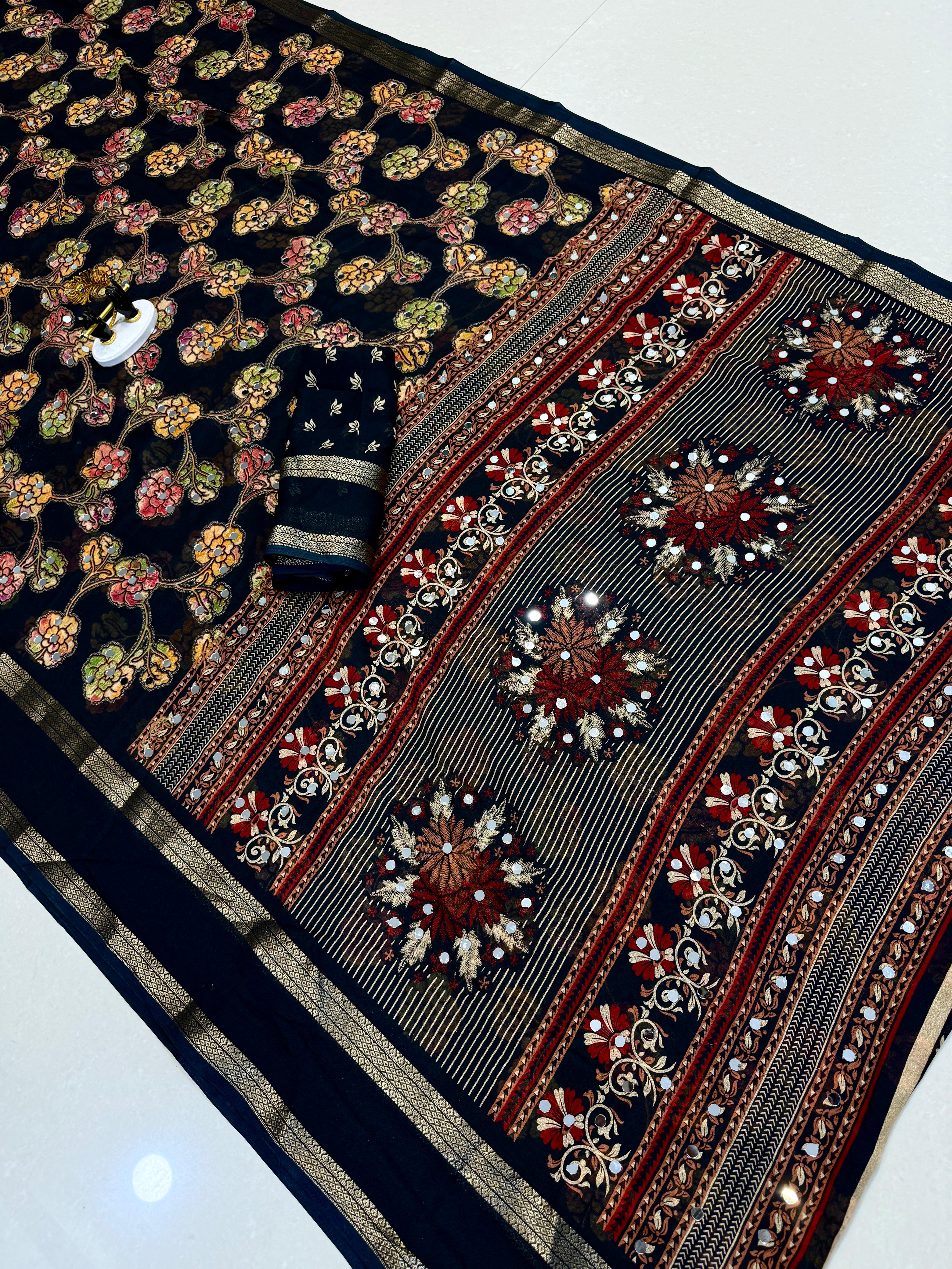 Premium Georgette Sarees with Mirror Work